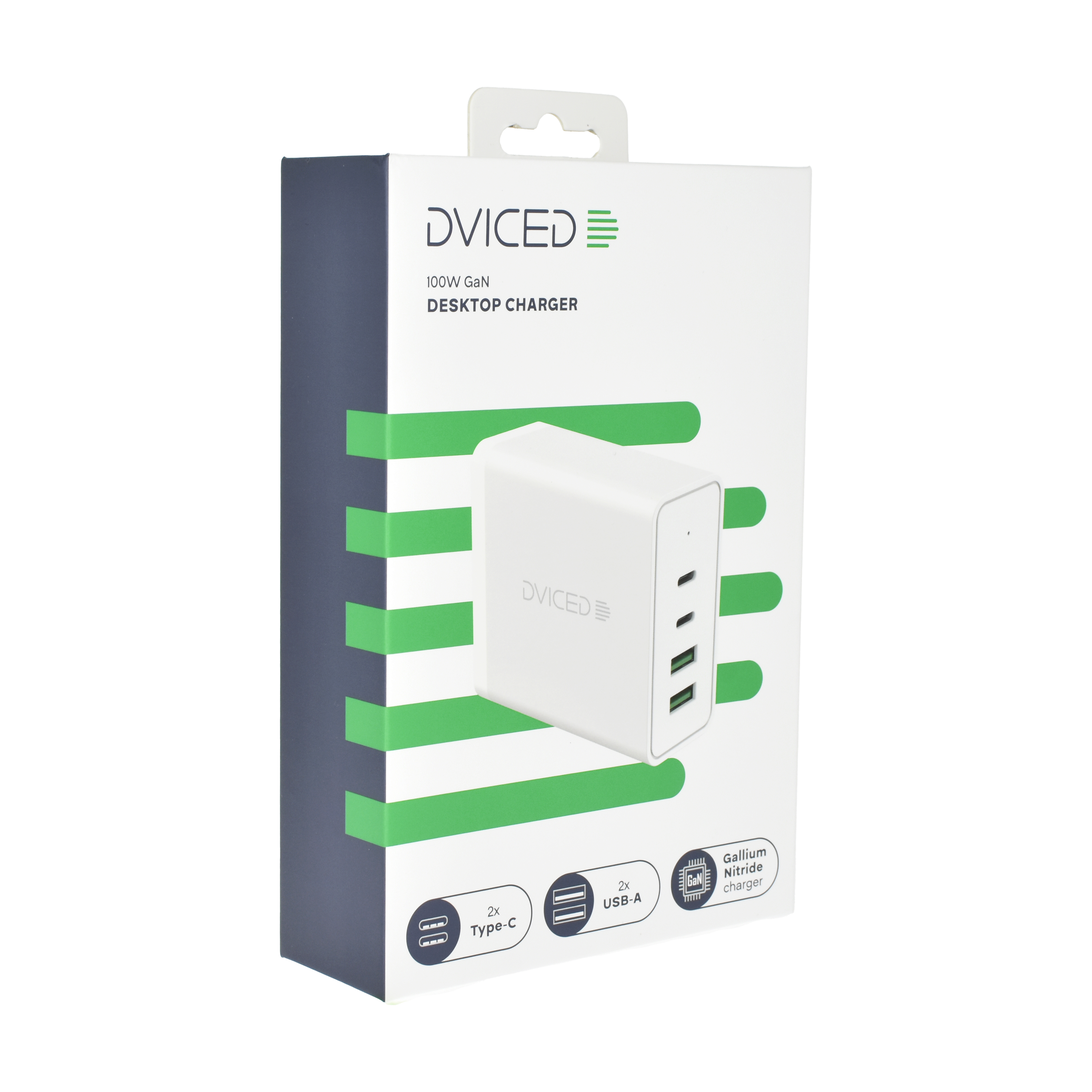 Desktop punjač DVICED 100W GaN (2 USB-A, 2 USB-C, EU) - Bijeli-1