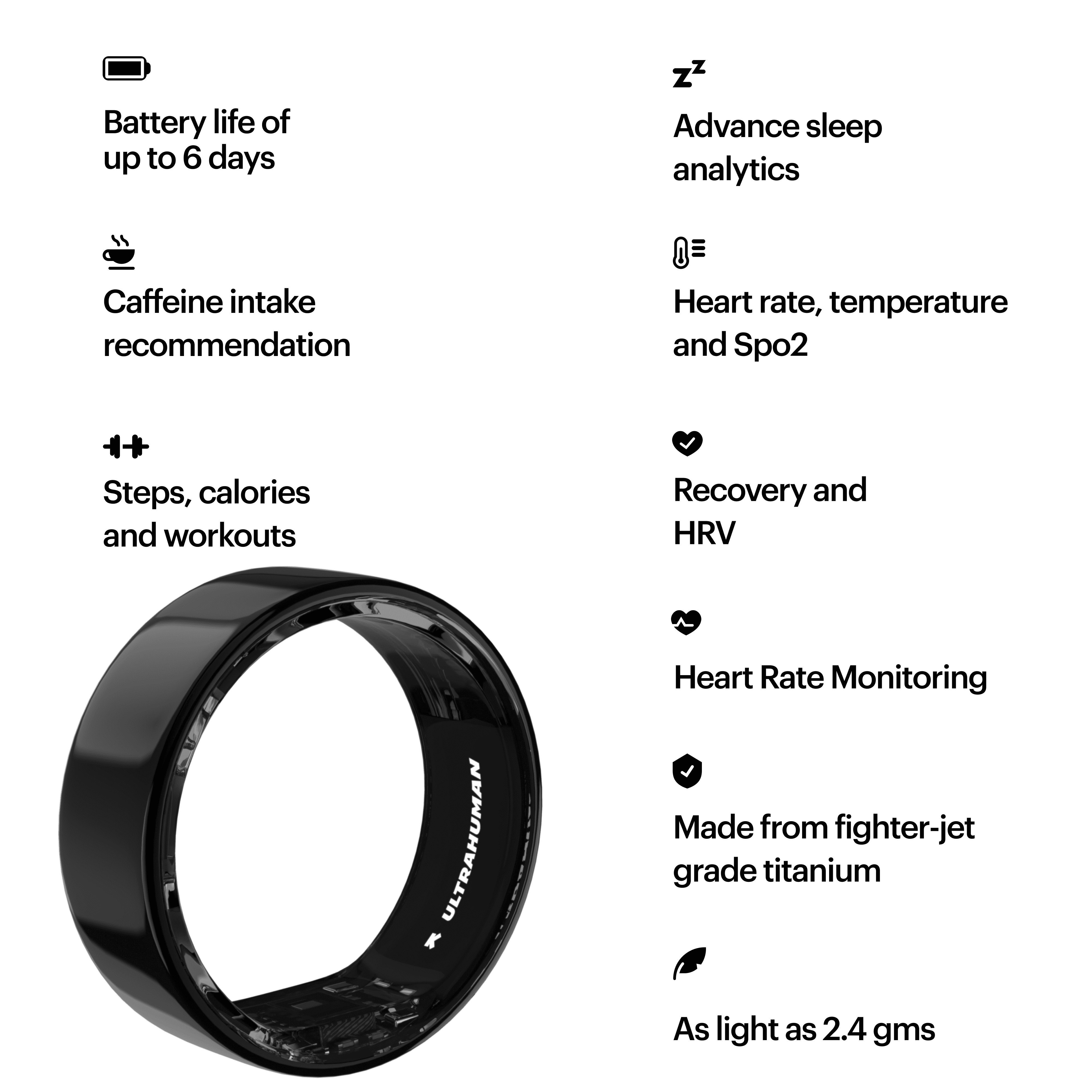 Pametni prsten ULTRAHUMAN Ultrahuman Ring Air - (veličina 06, boja Aster Air Black)-5