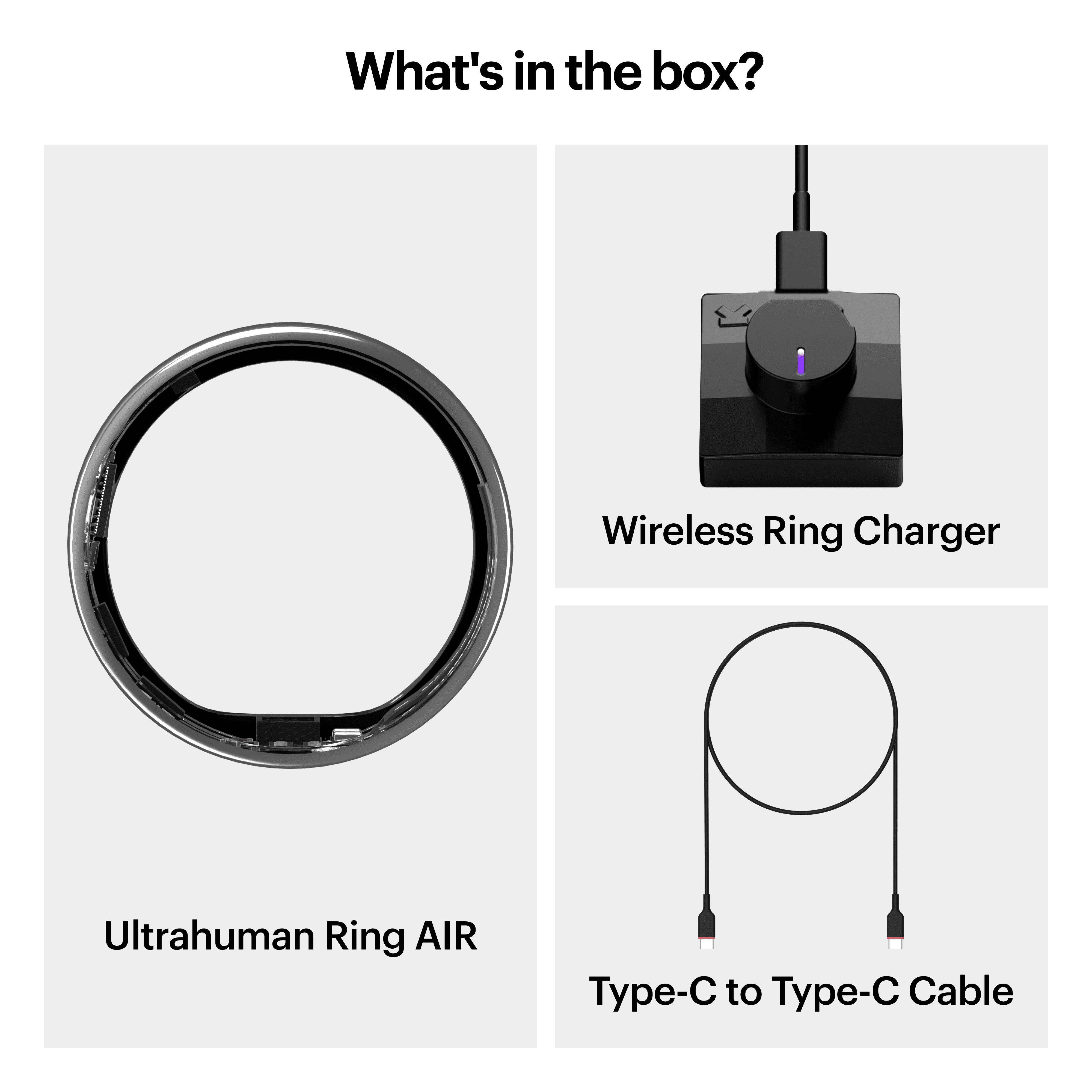 Pametni prsten ULTRAHUMAN Ultrahuman Ring Air - punjač, USB kabel, veličina 08, srebrna boja-1
