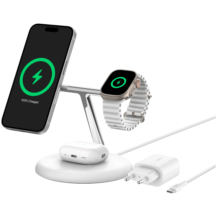 Belkin BOOST CHARGE 3-in-1 Magnetic Wireless Charging Stand with Qi2 15W - White-6