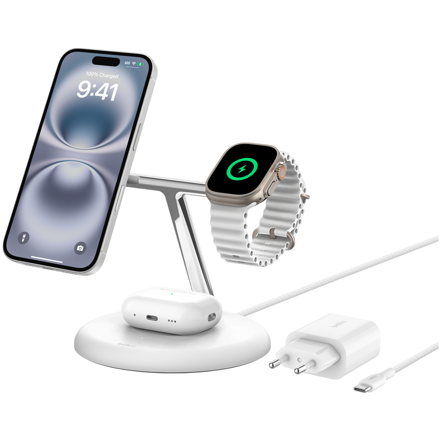 Belkin BOOST CHARGE 3-in-1 Magnetic Wireless Charging Stand with Qi2 15W - White-7