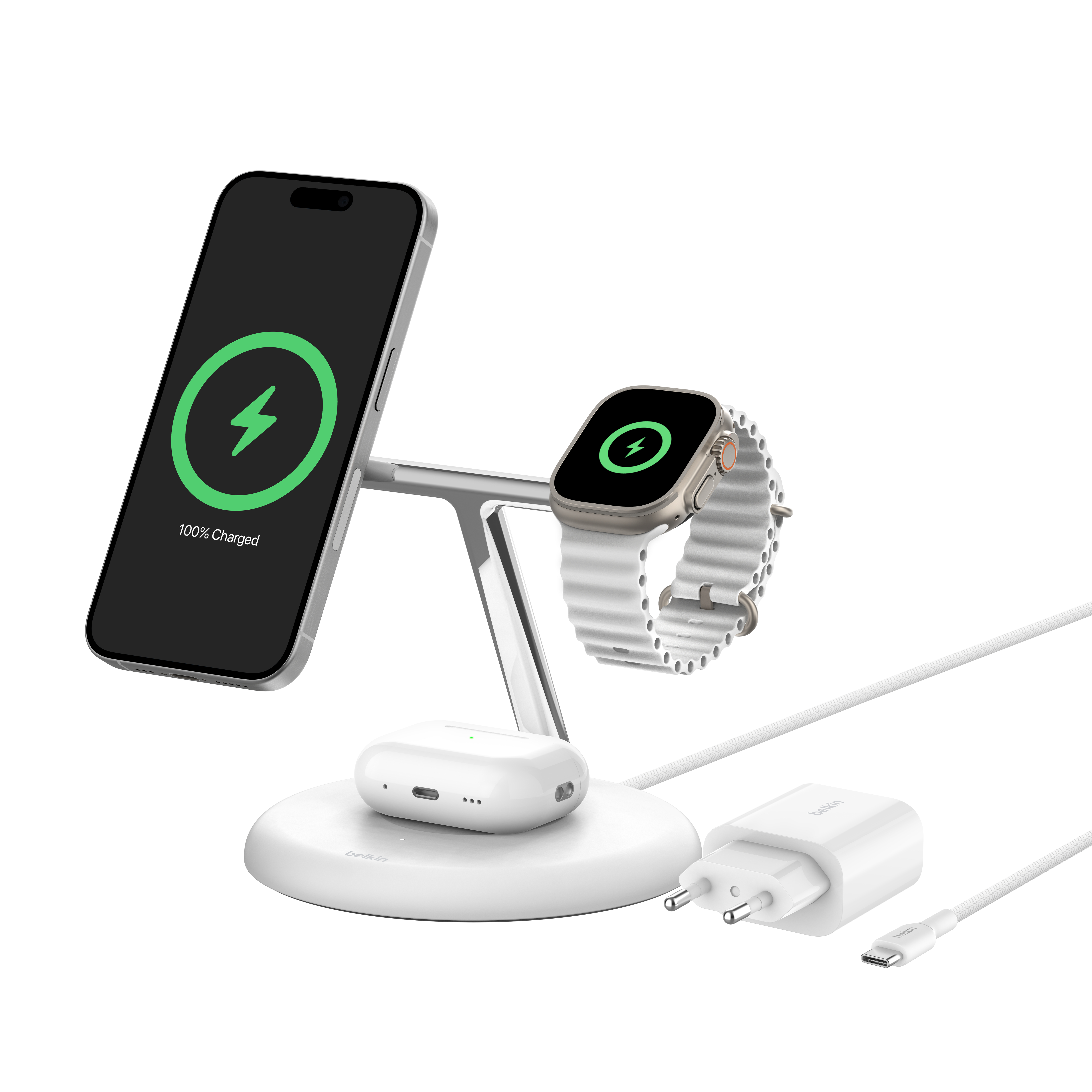 Belkin BOOST CHARGE 3-in-1 Magnetic Wireless Charging Stand with Qi2 15W - White-4