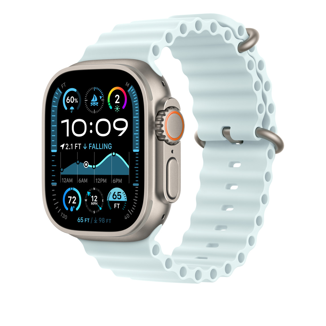 APPLE Watch 49mm Band Ice Blue Ocean Band Extension - Natural Titanium Finish-1