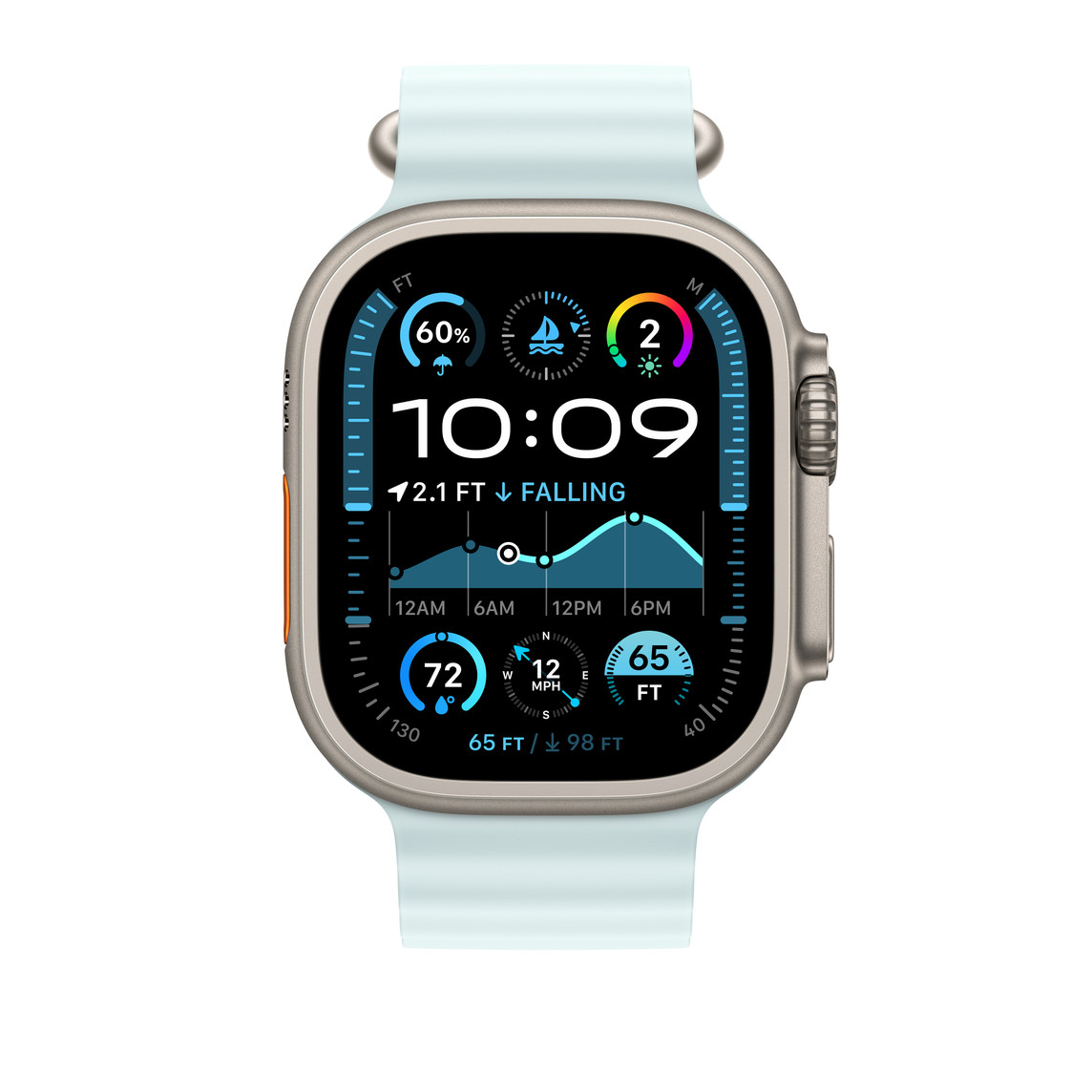 APPLE Watch 49mm Band Ice Blue Ocean Band Extension - Natural Titanium Finish-2