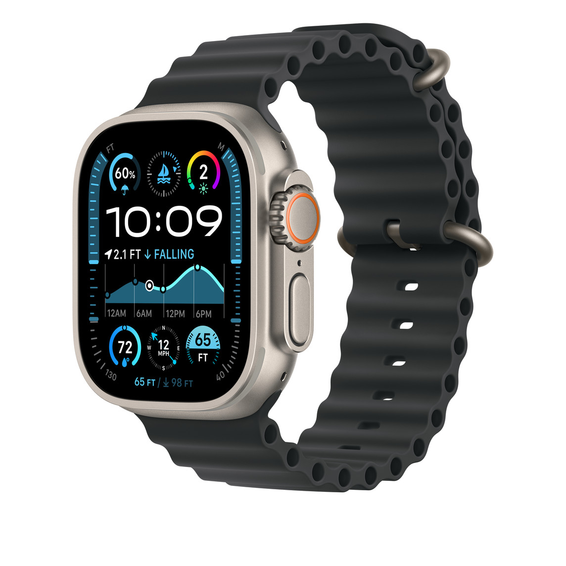 APPLE Watch 49mm Band Black Ocean Band - Natural Titanium Finish-2