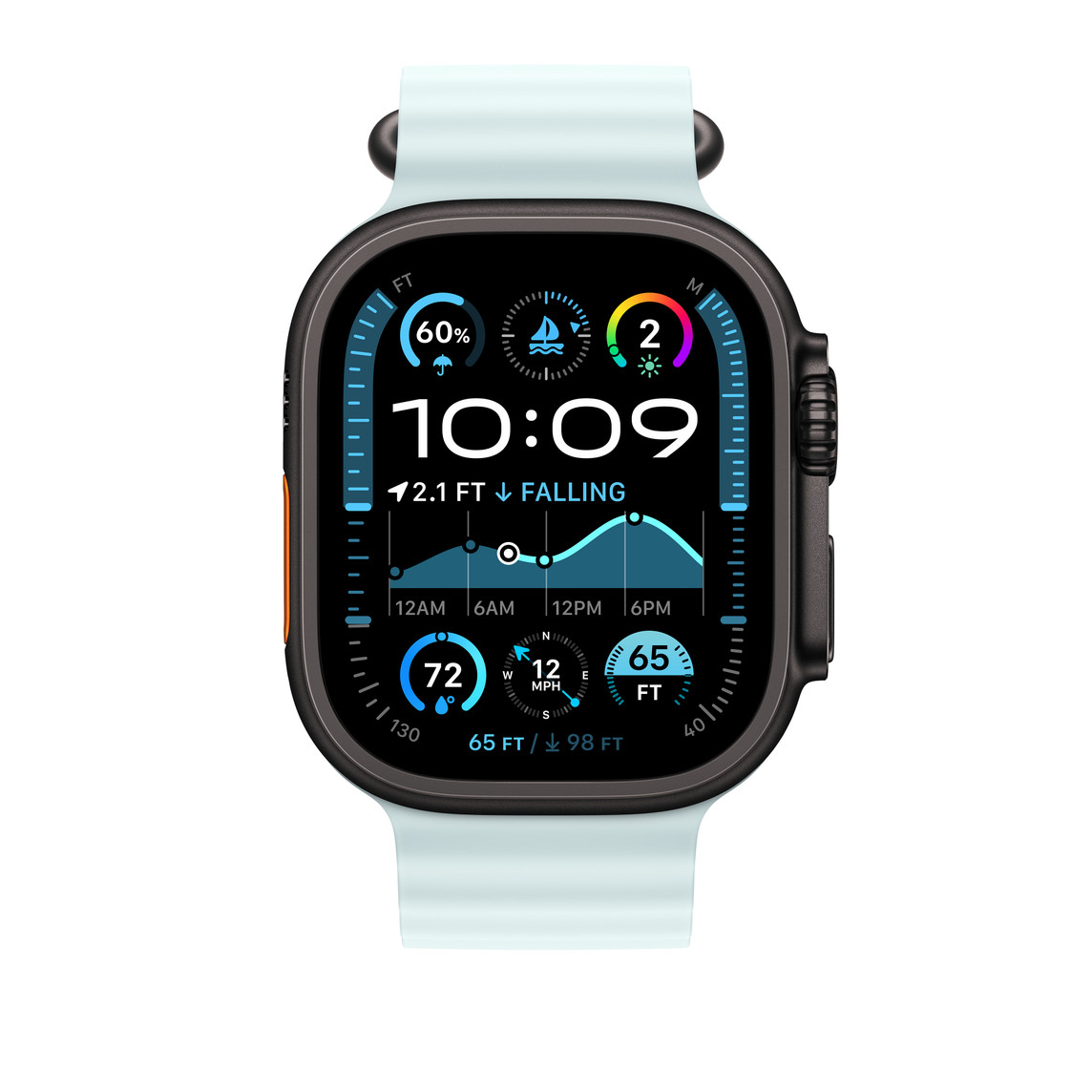Remen APPLE Watch 49mm Band: Ice Blue Ocean Band Extension - Black Titanium Finish-2