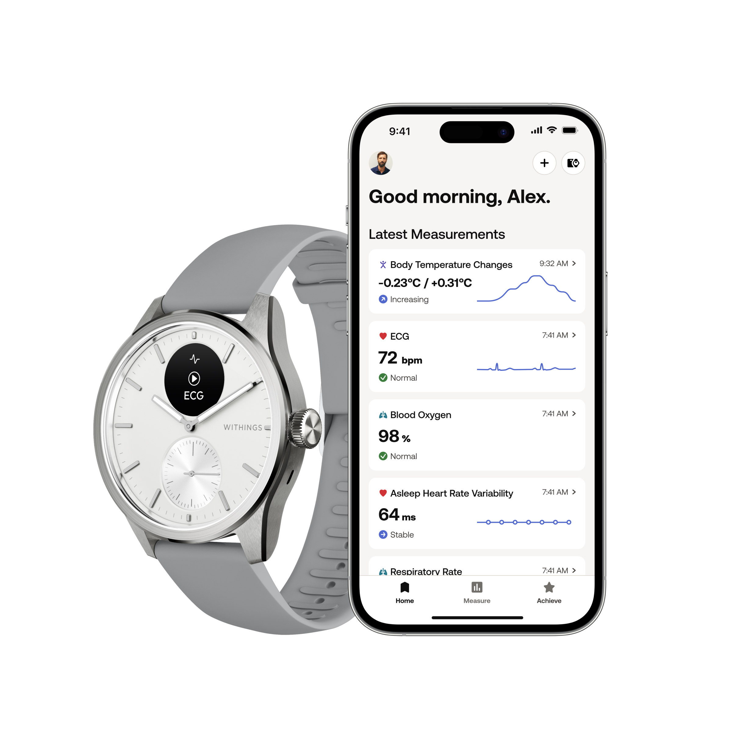 Pametni sat WITHINGS Scanwatch 2 / 42mm (Activity, Sleep Tracker, ECG, Temperature, SPO2 / Stainless steel, fkm wristband, sapphire glass) bijeli-9