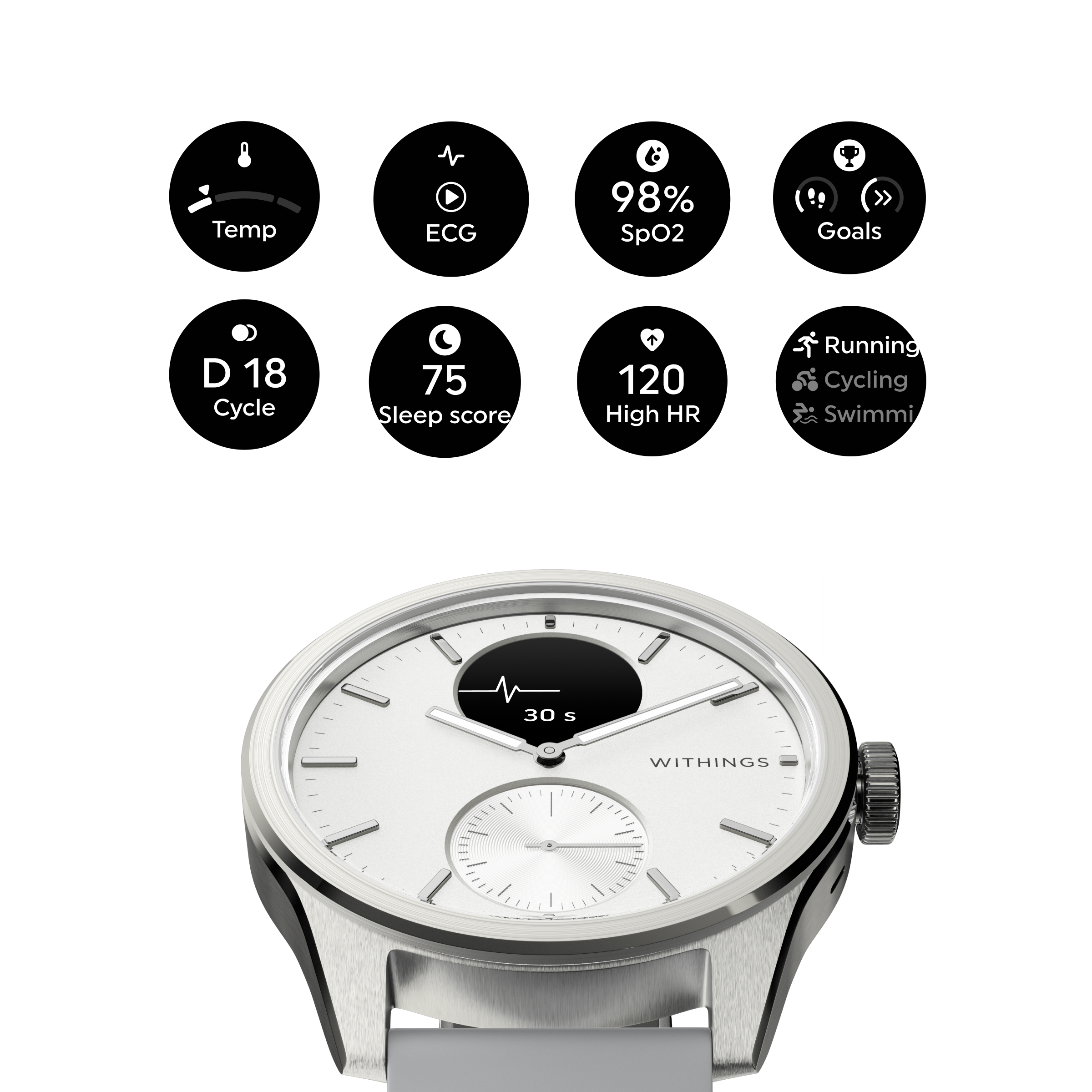 Pametni sat WITHINGS Scanwatch 2 / 42mm (Activity, Sleep Tracker, ECG, Temperature, SPO2 / Stainless steel, fkm wristband, sapphire glass) bijeli-5