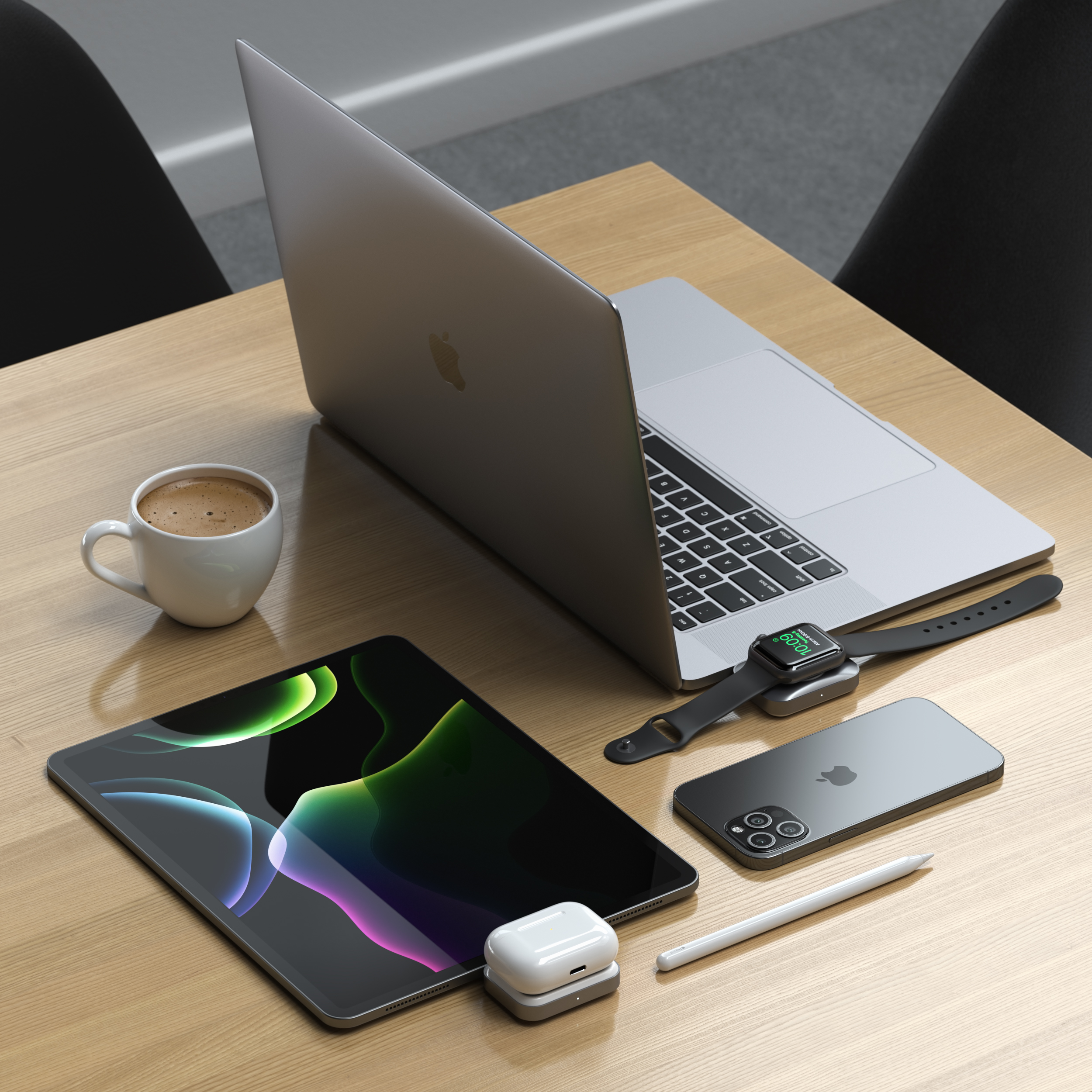 Bežična punjačka stanica SATECHI USB-C 2 u 1 za Apple Watch i AirPods - Srebrna-9