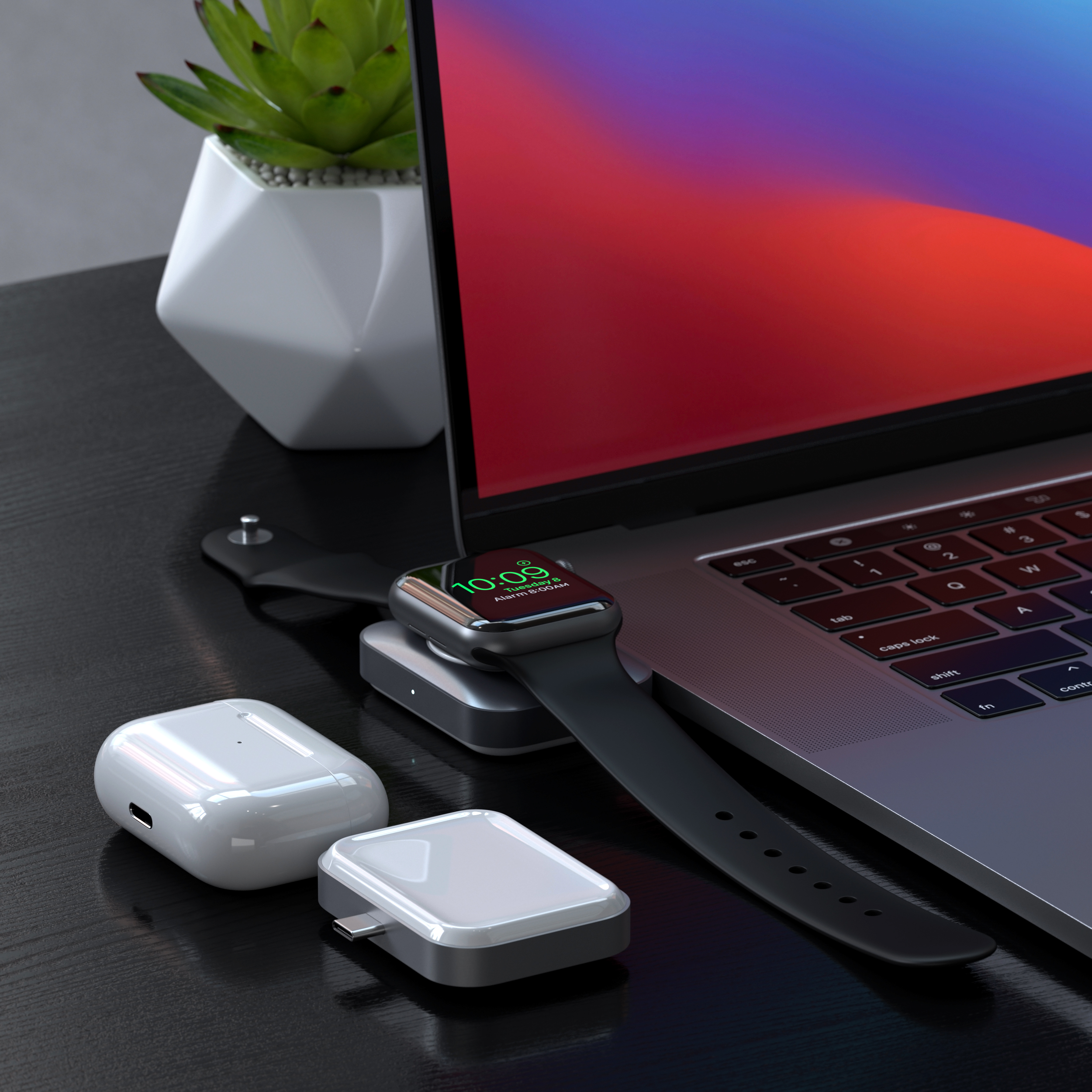 Bežična punjačka stanica SATECHI USB-C 2 u 1 za Apple Watch i AirPods - Srebrna-10