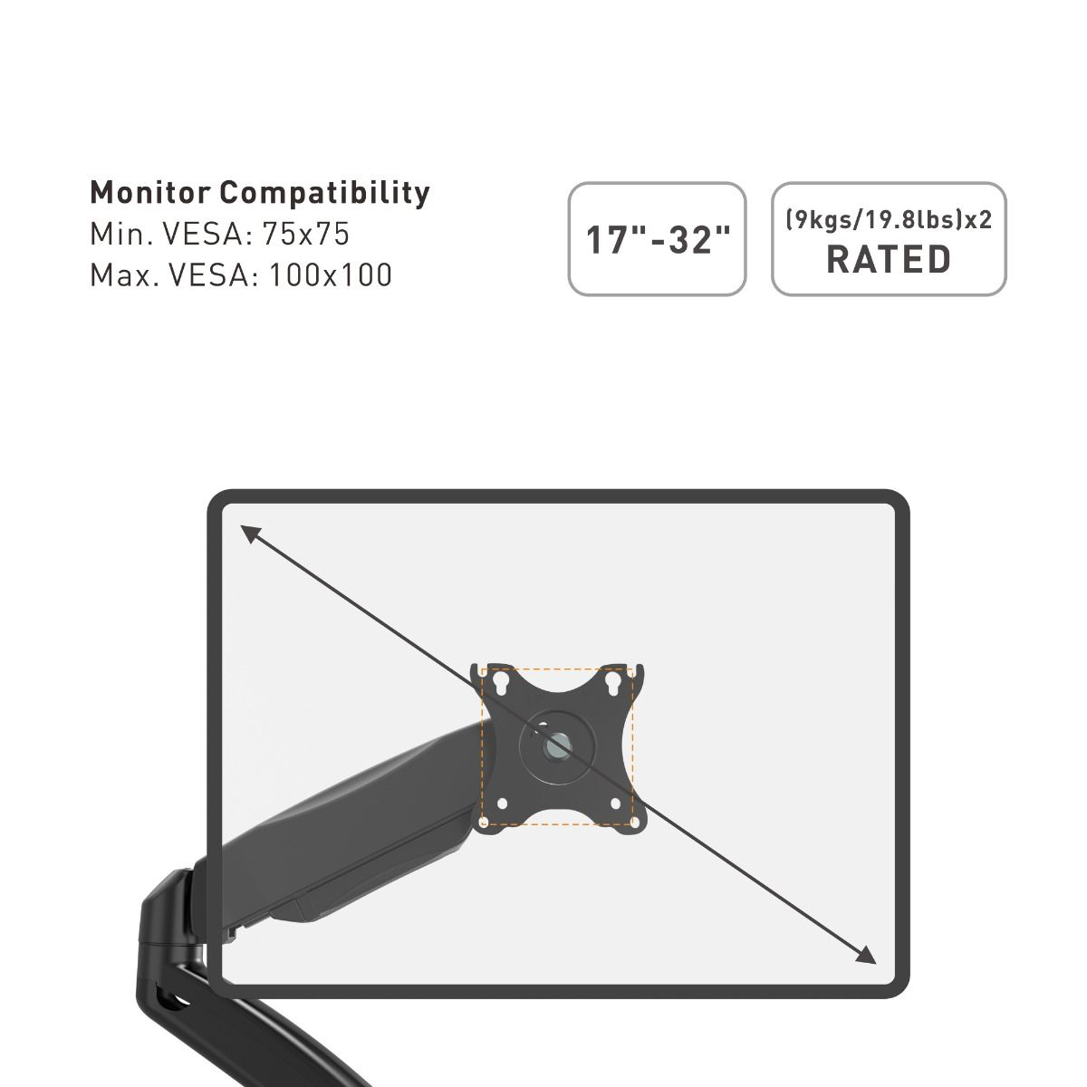 Nosač za monitor VONHAUS (stolni/jednostruki, 17-32", plinska opruga)-5