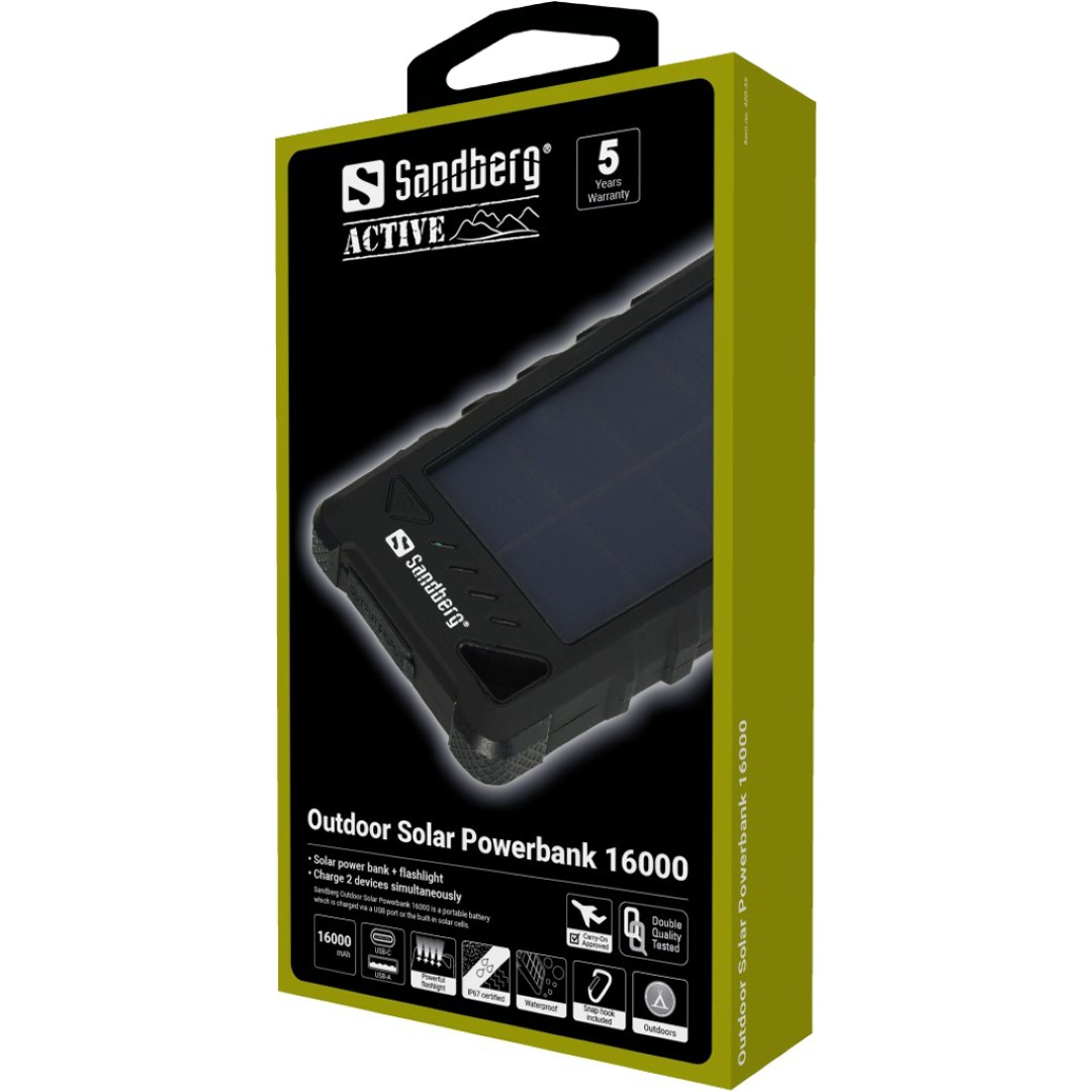 Prijenosna baterija na solarni pogon Sandberg Outdoor Solar Powerbank 16000 (IP67)-3