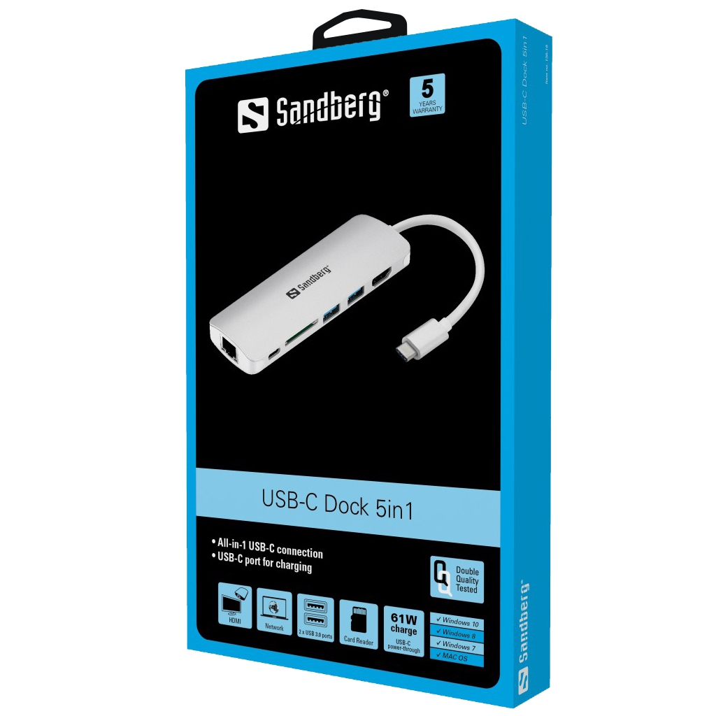 Priključna stanica USB-C Dock HDMI + LAN + SD + USB, 61W Sandberg-1