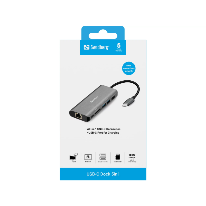 Priključna stanica USB-C Dock HDMI + LAN + SD + USB, 61W Sandberg-6