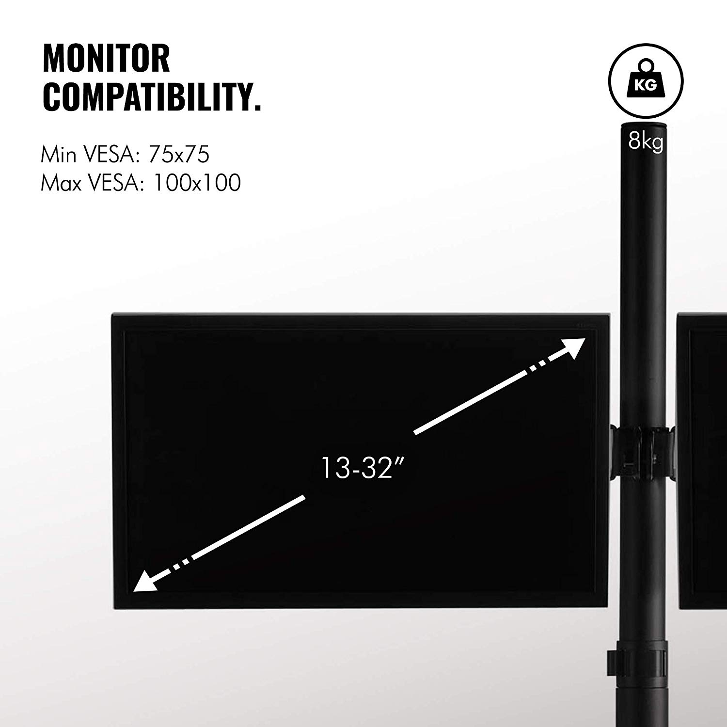 Stolni nosač VONHAUS 4 monitora (do 32", VESA 75x75 ili 100x100, max. težina 8 kg, nagib +45° do -45°, rotacija +90° do -90°, rotacija 360°)-5