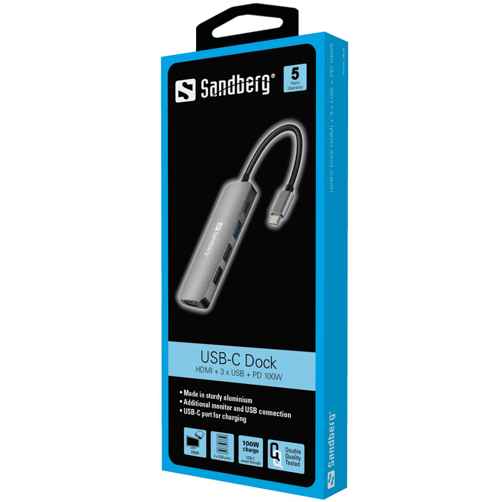 Priključna stanica USB-C na HDMI + 3x USB 3.0 i Power Delivery 100W Sandberg-1