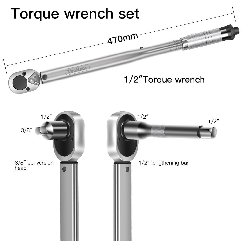 Momentni ključ 1/2'' VONHAUS (s reduktorom i produžetkom)-6