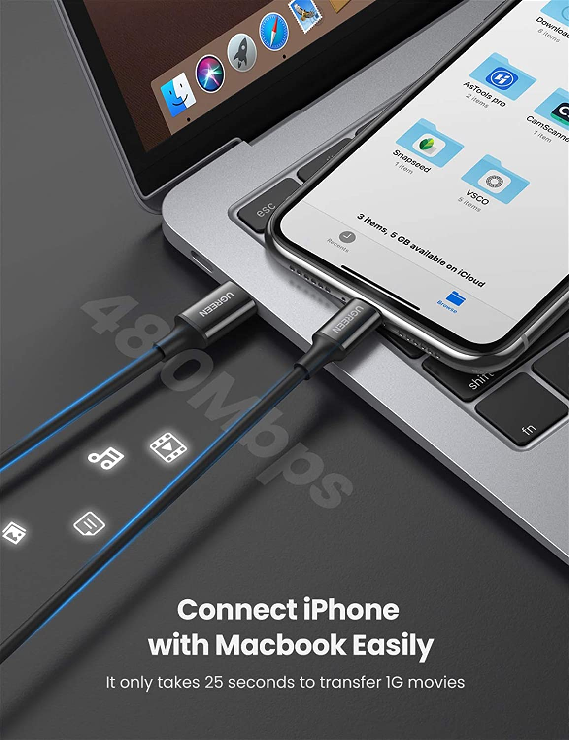 Kabel USB-C na Lightning kabeli UGREEN (2 m, M/M) crna-1