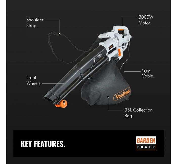 VONHAUS 3in1 electric blower, leaf vacuum cleaner and mulcher 35L-2