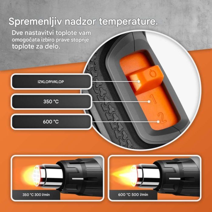 Pištolj na vrući zrak VONHAUS 2000W (220 - 240V, 2000W, maksimalna temperatura 550 °C, minimalna temperatura 350 °C, duljina kabela 1.8 m)-14