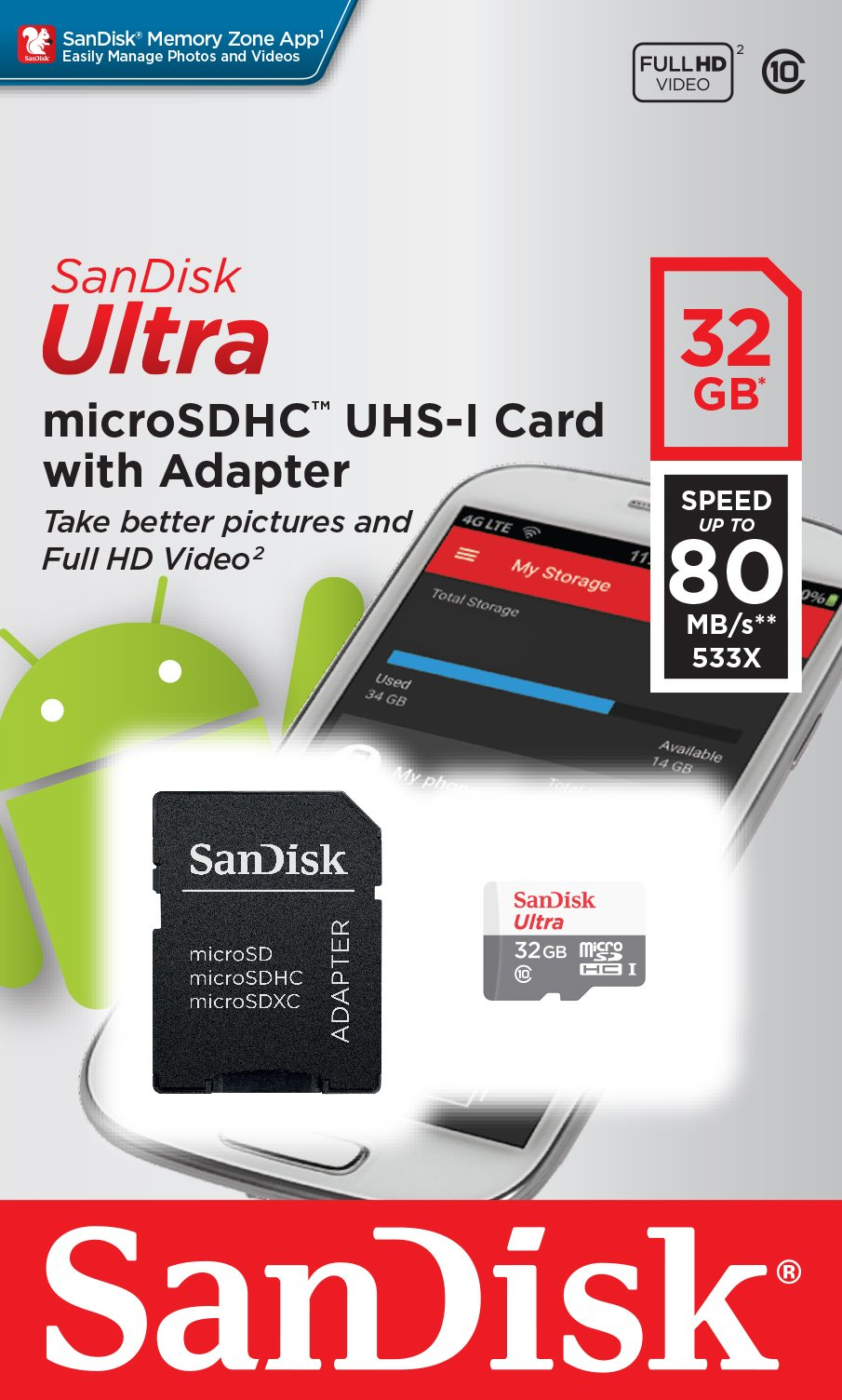 Memorijska kartica Micro SDHC Ultra + SD adapter 100MB/s Class 10 UHS-I SanDisk 32 GB-1