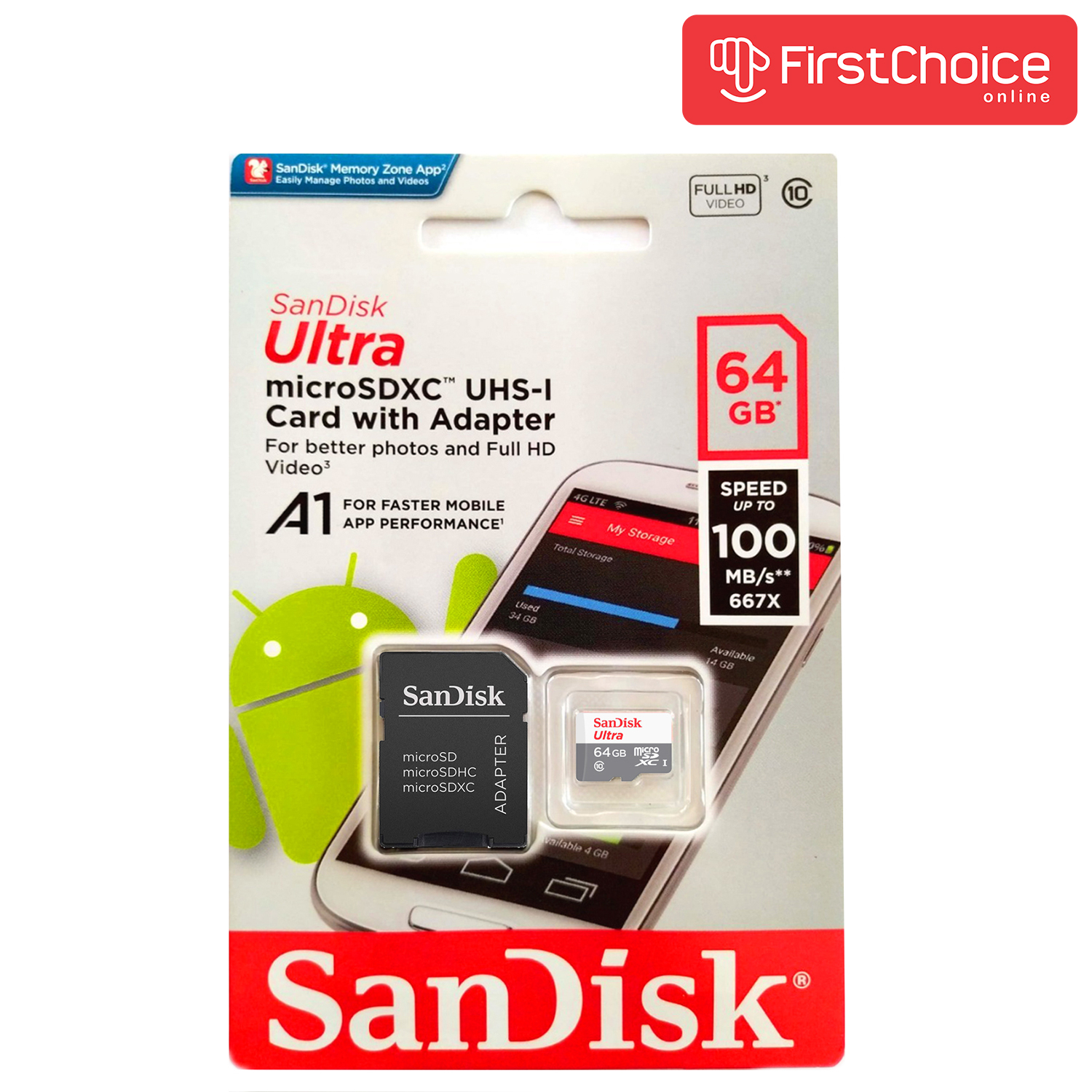 Memorijska kartica Micro SDXC Ultra + SD adapter 100MB/s Class 10 UHS-I SanDisk 64 GB-1