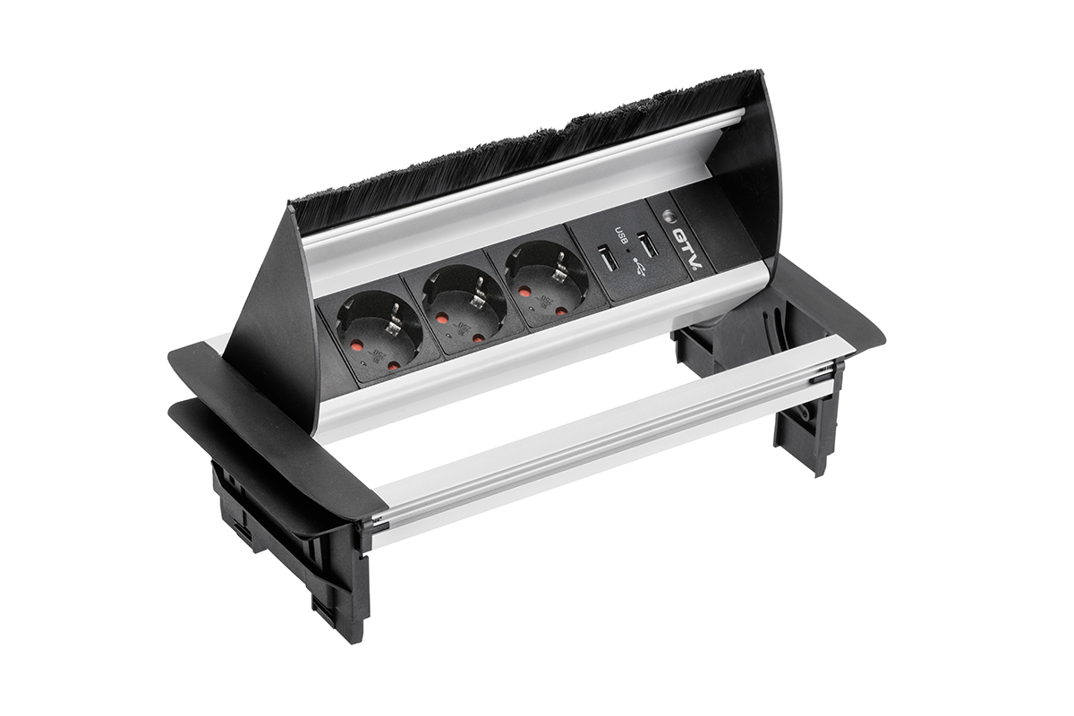 Ugradbena utičnica GTV za urede AE-PBC3GS2U-53BKS (3x 230V + 2x USB)-0