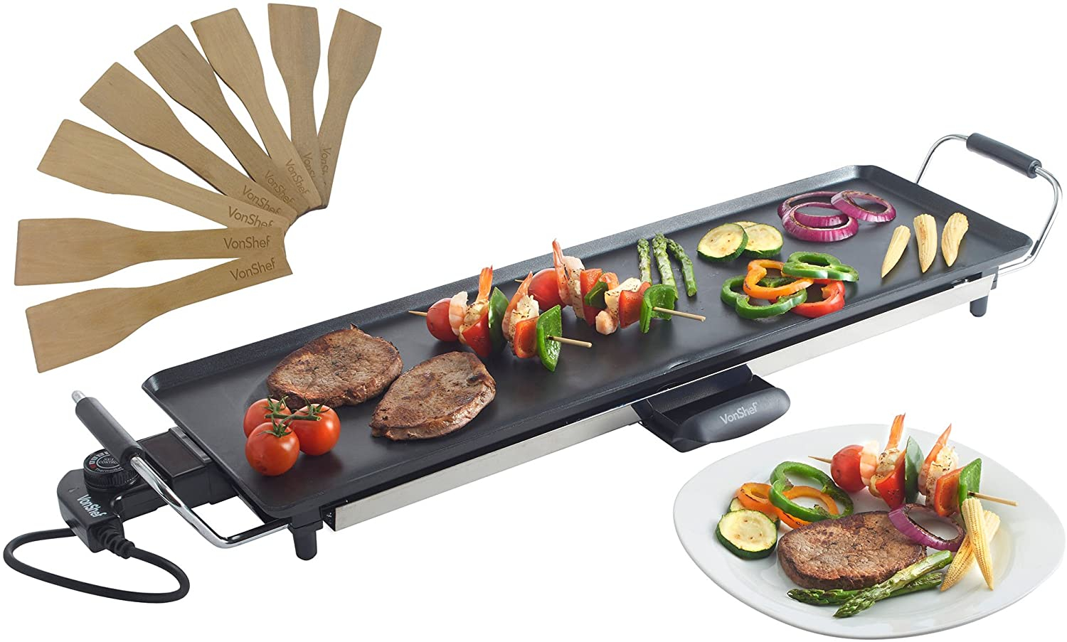 Teppanyaki roštilj VONSHEF XL (2000 W, 70 x 23 cm, aluminijska ploča 3 mm, Teflon)