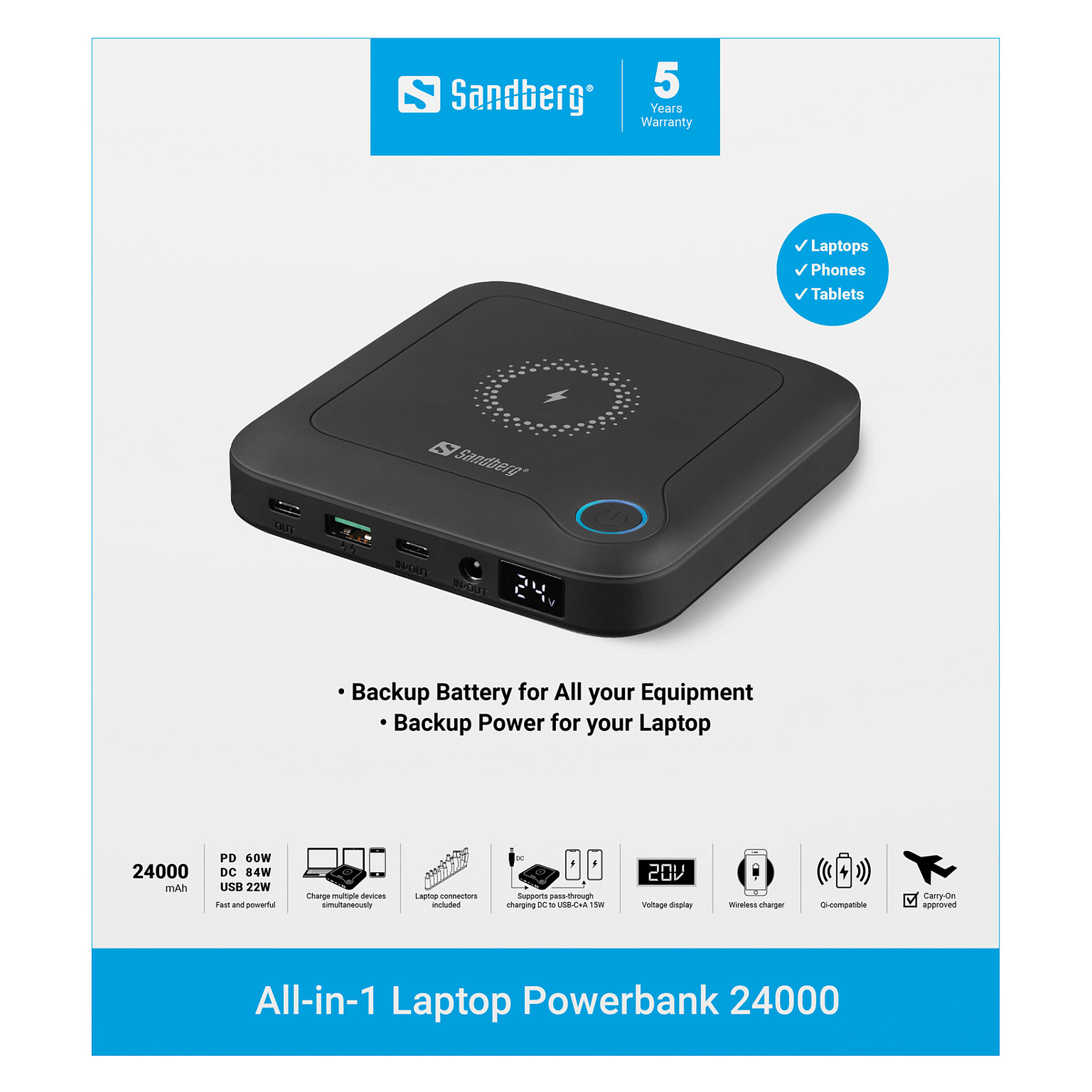 Prijenosna baterija SANDBERG All-in1 Laptop Powerbank 24000-16