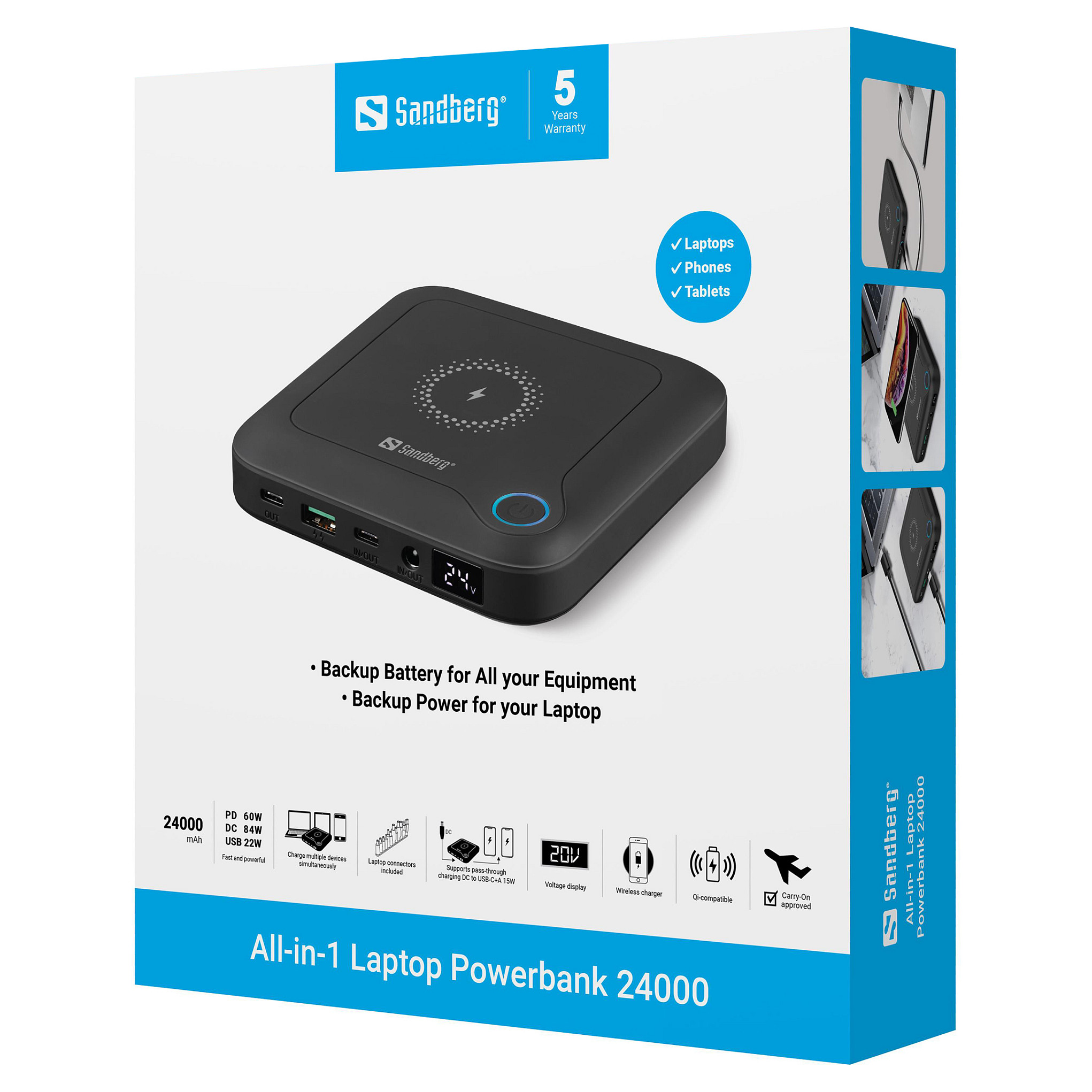 Prijenosna baterija SANDBERG All-in1 Laptop Powerbank 24000-17