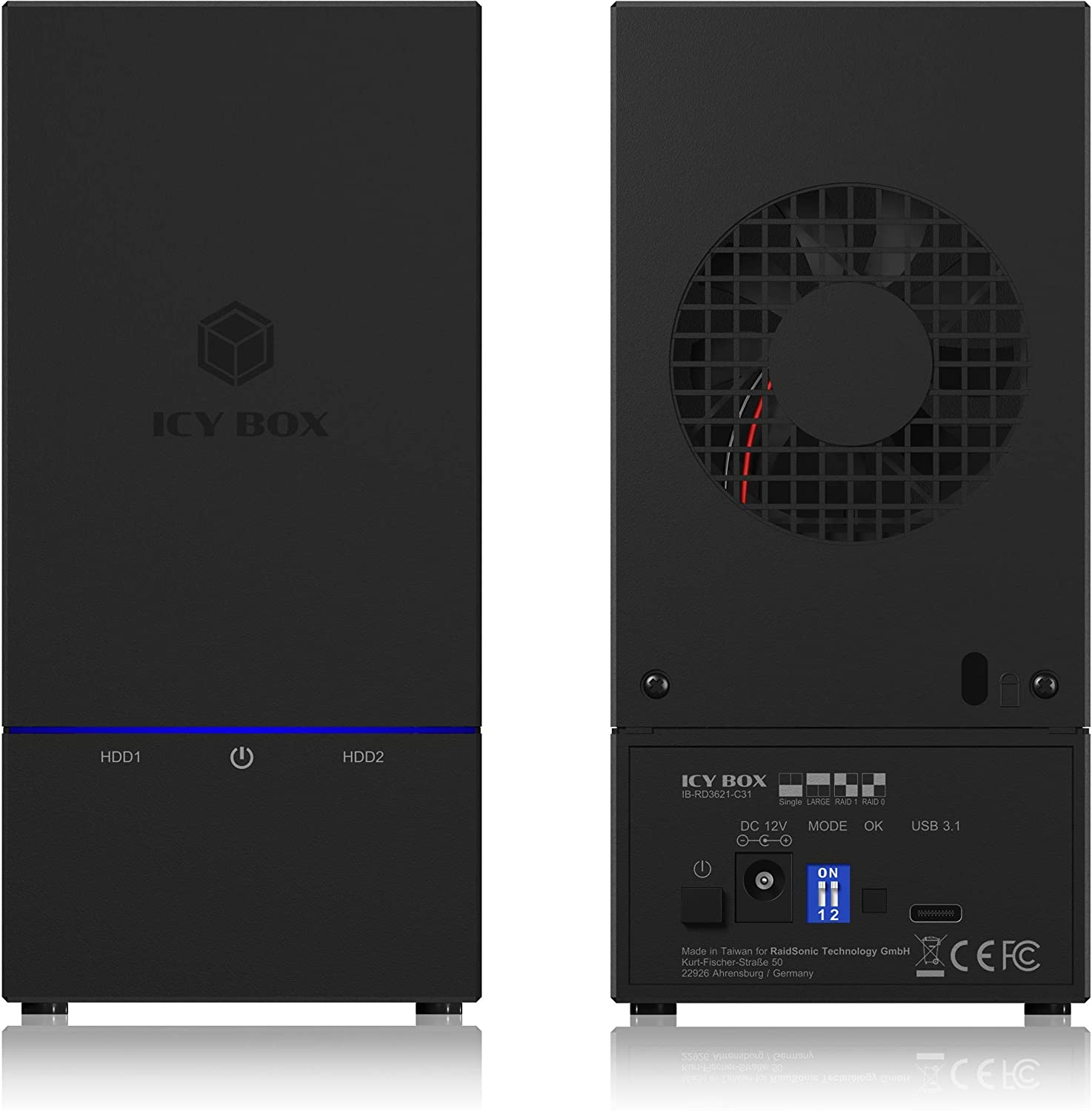 Vanjsko kućište Icybox IB-RD3621-C31 za RAID s 2 diska 2.5" ili 3.5" SATA-2