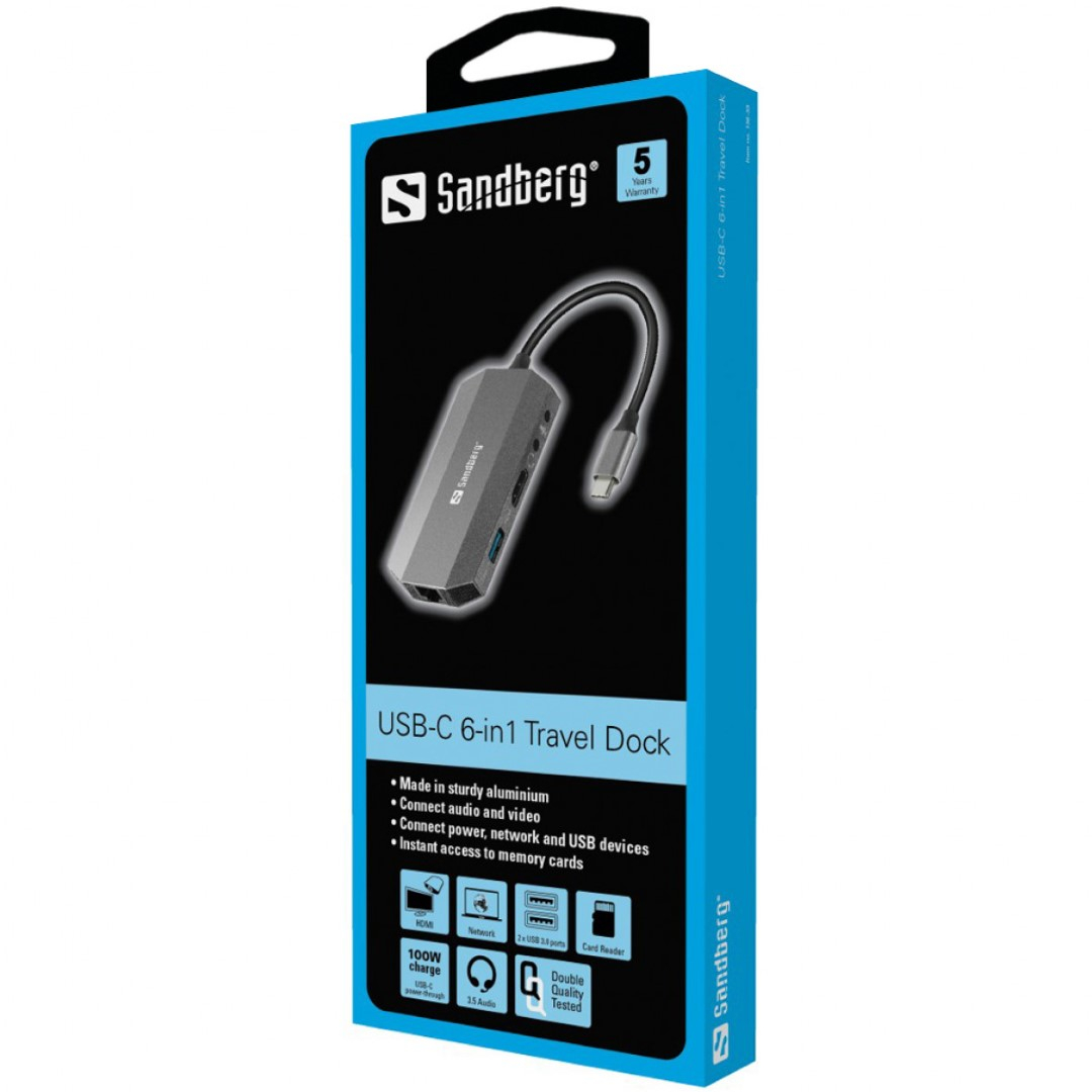 Priključna stanica za putovanja USB-C 6in1 Travel Dock Sandberg-1