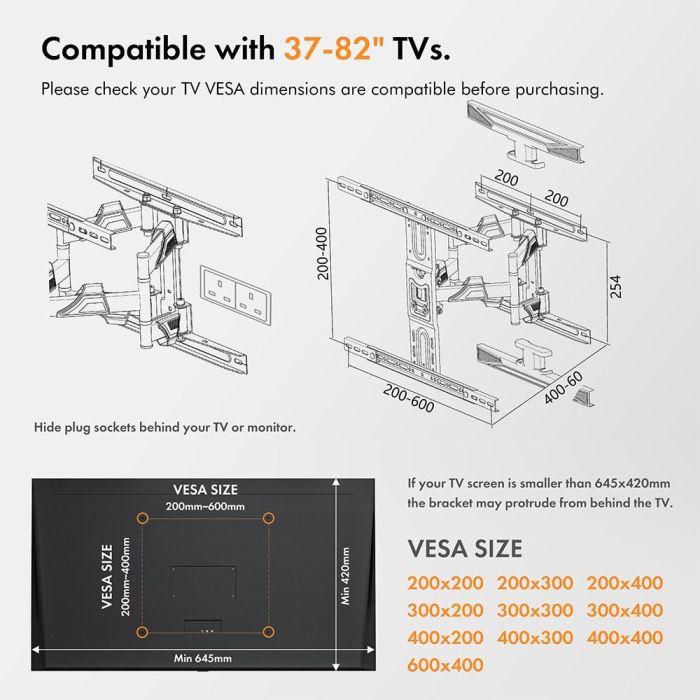 Nosač za TV zidni VONHAUS (37"- 70", do 45kg, nagib +5° -8°, zakret 180°)-11