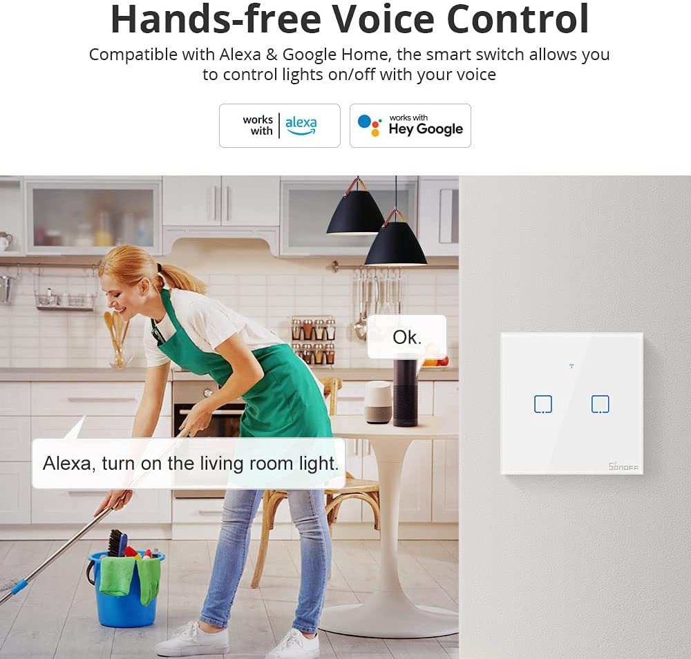 Pametni zidni prekidač SONOFF T1EU2C-TX Wi-Fi + RF433 Dual-7