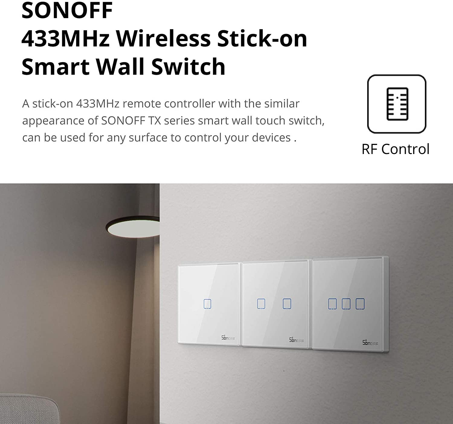 Pametni bežični zidni prekidač SONOFF 433MHz dual T2EU3C-RF-6