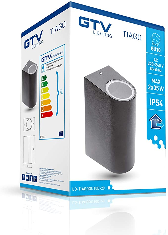 Vanjska zidna lampa GTV TIAGO (2x GU10 230V IP54 crna)-3