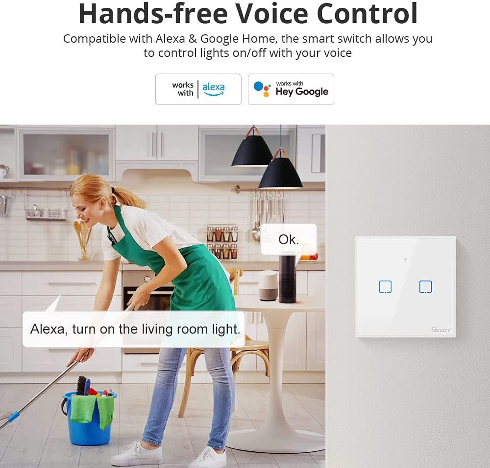 Pametni zidni prekidač SONOFF Wi-Fi + RF433 dual T2EU2C-TX-10