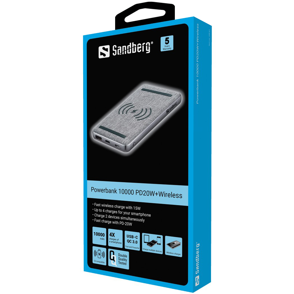 Prijenosna baterija Sandberg Powerbank 10000 mAh PD 20W + QI Wireless-1
