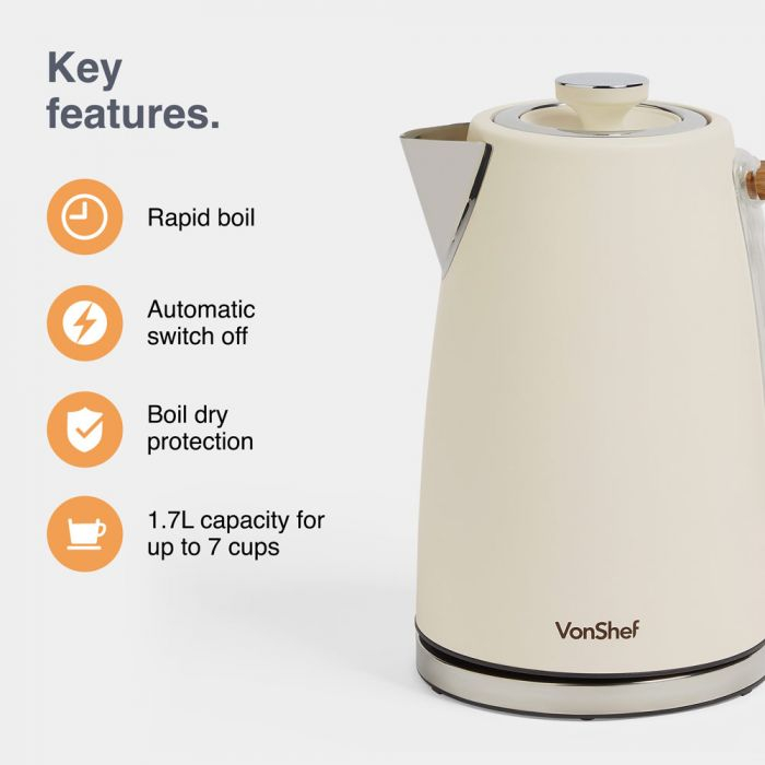 VonShef water heater Cream and Wood 1.7L-1