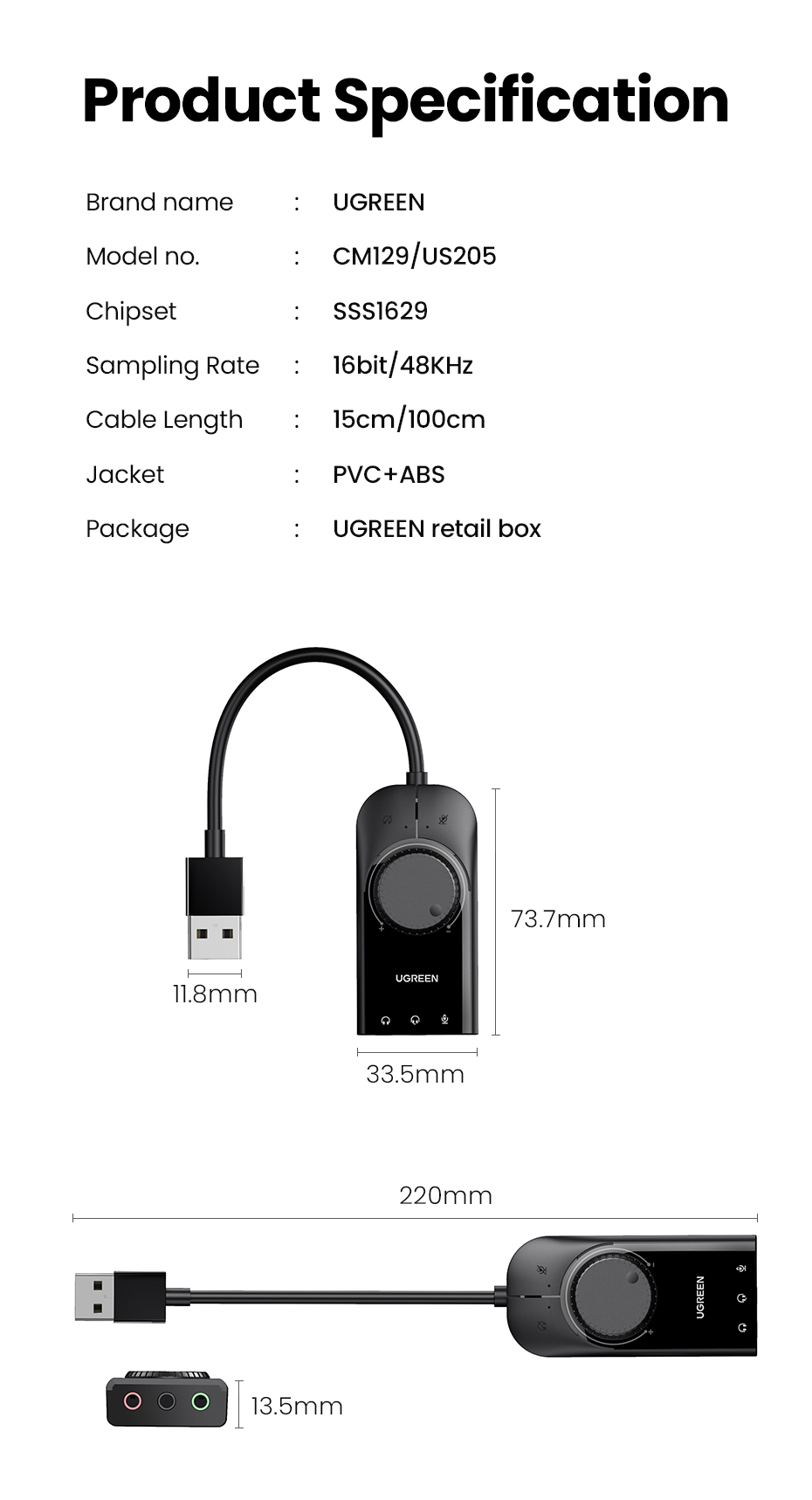 Vanjska USB zvučna kartica UGREEN-5