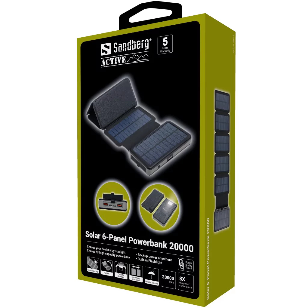 Prijenosna baterija SANDBERG Solar Powerbank 20000 sa 6 panela-4