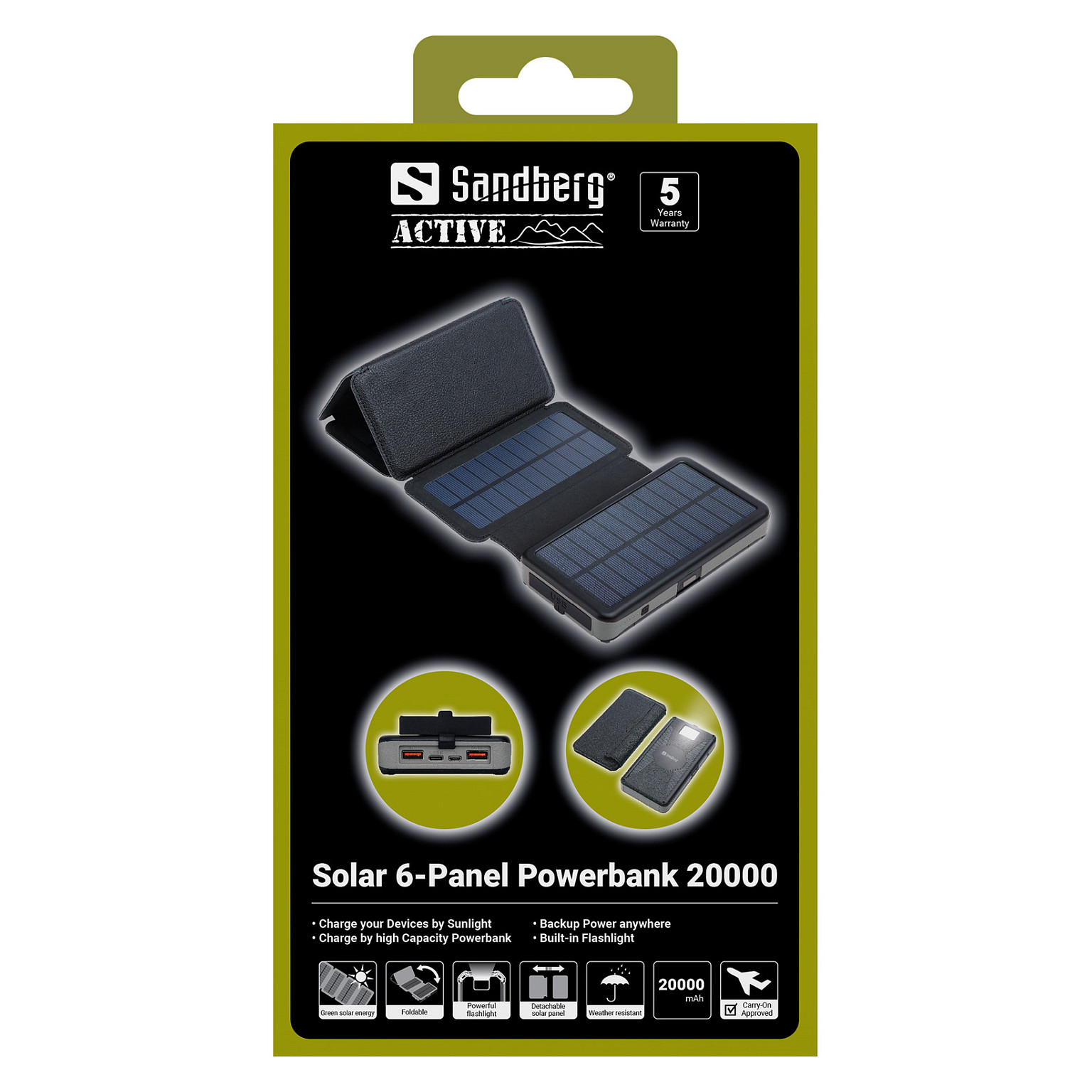 Prijenosna baterija SANDBERG Solar Powerbank 20000 sa 6 panela-18