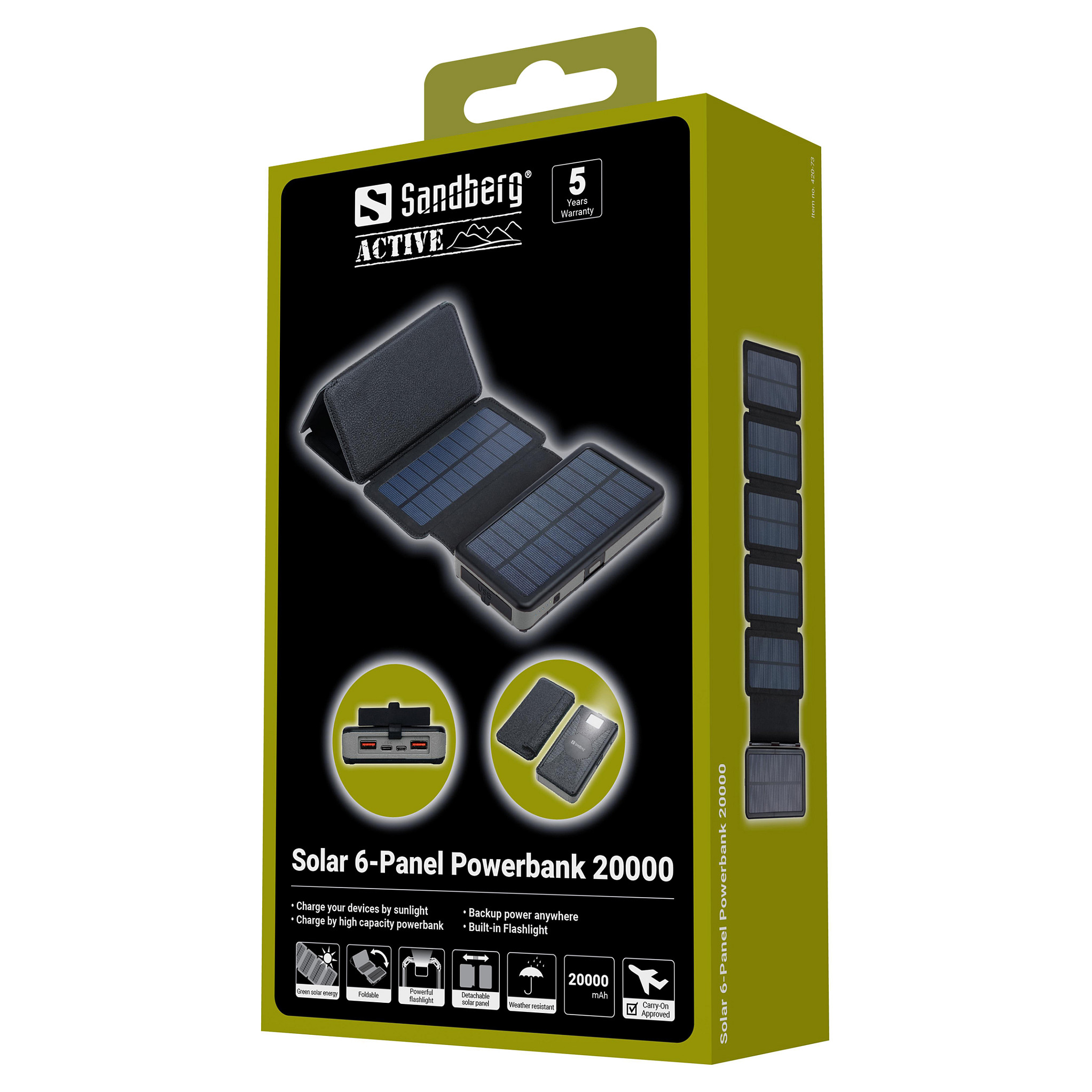 Prijenosna baterija SANDBERG Solar Powerbank 20000 sa 6 panela-19