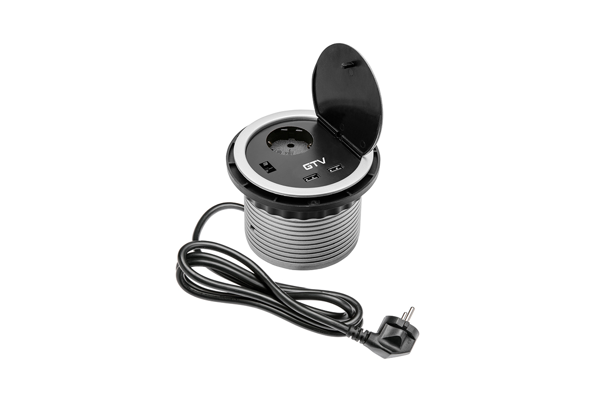 Ugradbena utičnica GTV CHARGER AE-BPW152UCH-80 (1x220V + 2xUSB Ø100mm), SCHUKO outlet-0