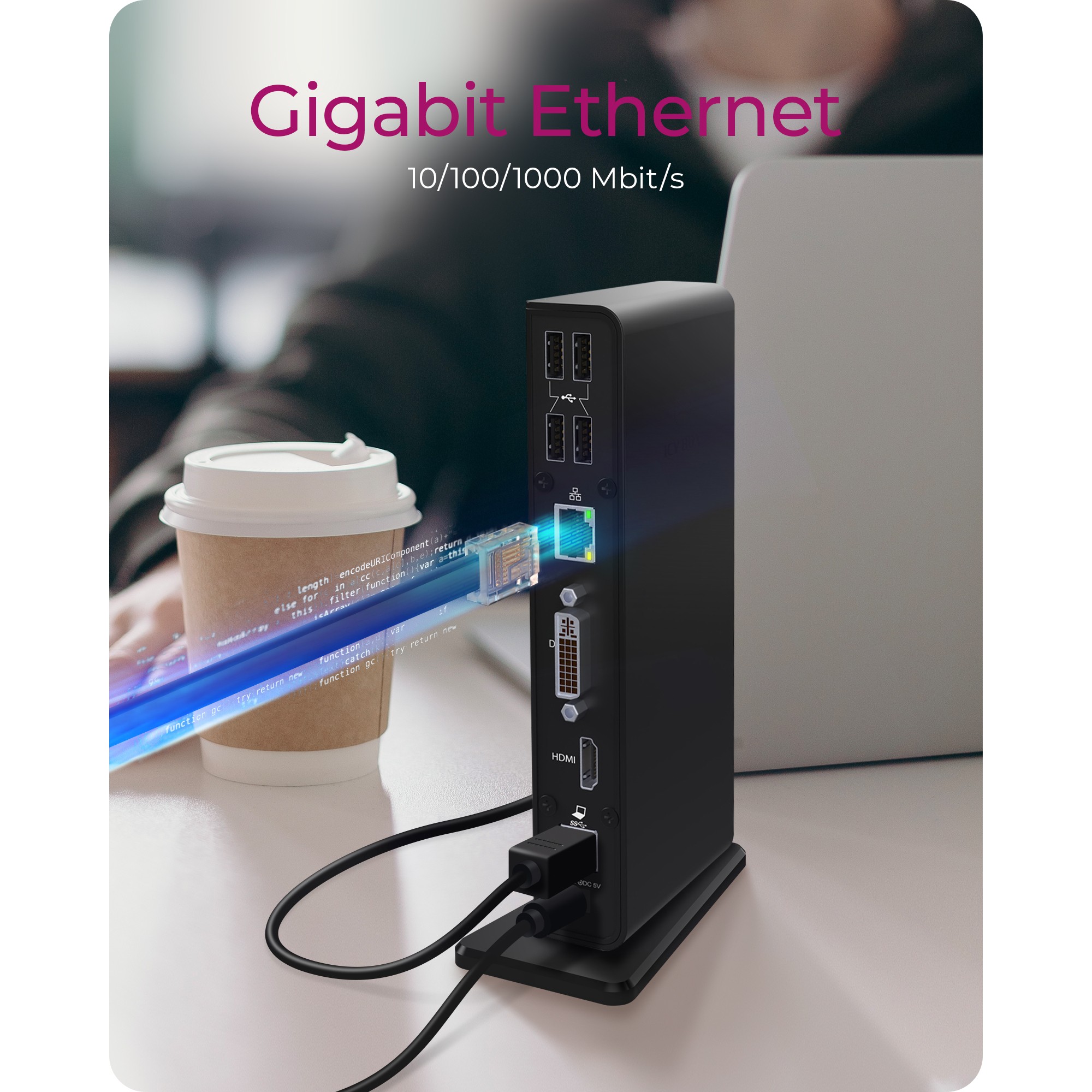 Priključna stanica ICYBOX IB-DK2241AC/ 4x USB 2.0/ 2x USB 3.0/ HDMI/ USB 3.0 5V punjač G-LAN RJ45/ DVI/ za notebook-12