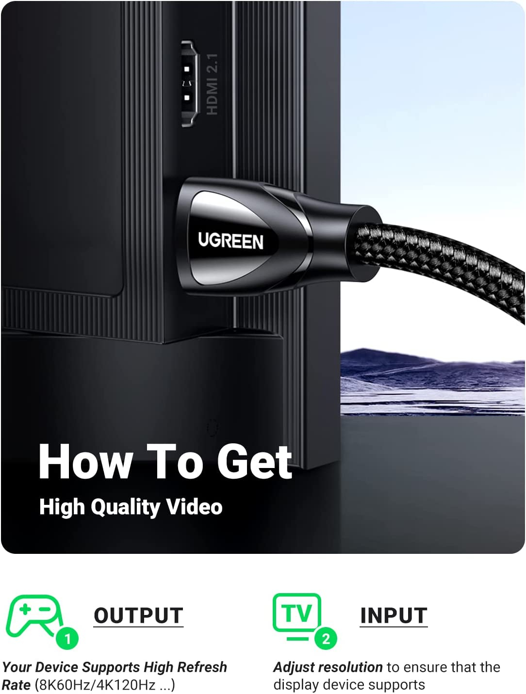 HDMI kabel UGREEN 8K 2.1 8K@60Hz 4K@120Hz, 5M-8