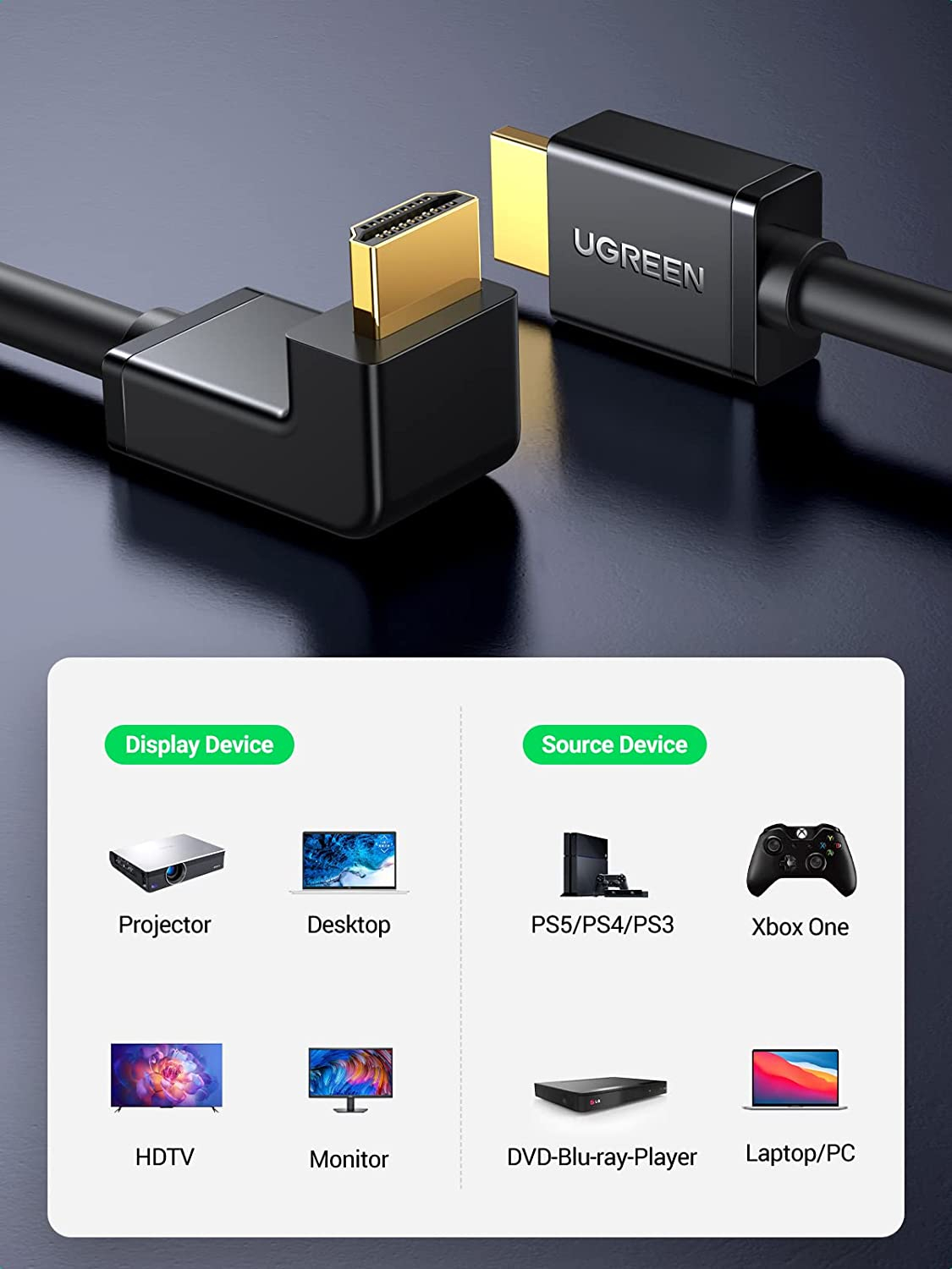 HDMI kabel UGREEN HD103 (90° kutni konektor, 4K, 2m, crni)-1