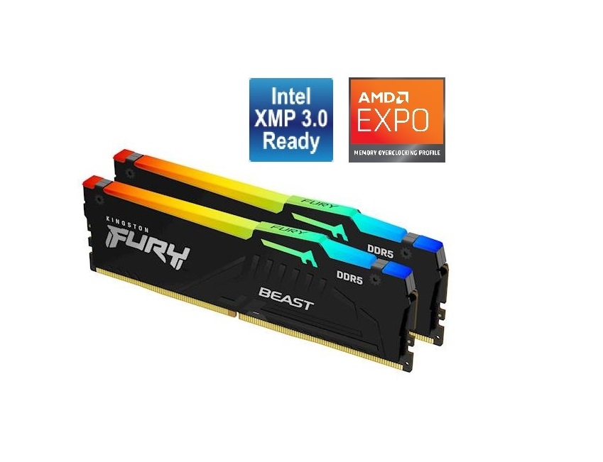 RAM memorija KINGSTON Fury Beast RGB 32GB Kit (2x16GB) DDR5-6000 DIMM PC5-48000 CL36, 1.25V-0