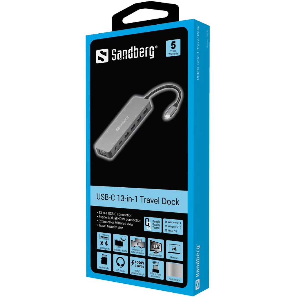Priključna stanica SANDBERG USB-C 13-u-1 za prijenosno računalo-2