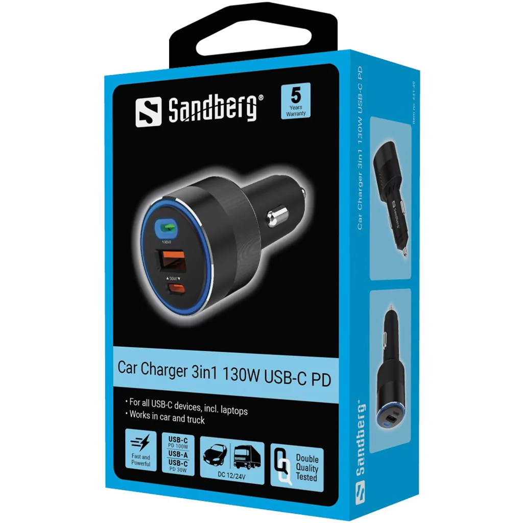 Punjač za auto Sadberg 3u1 130W USB-C PowerDelivery-5